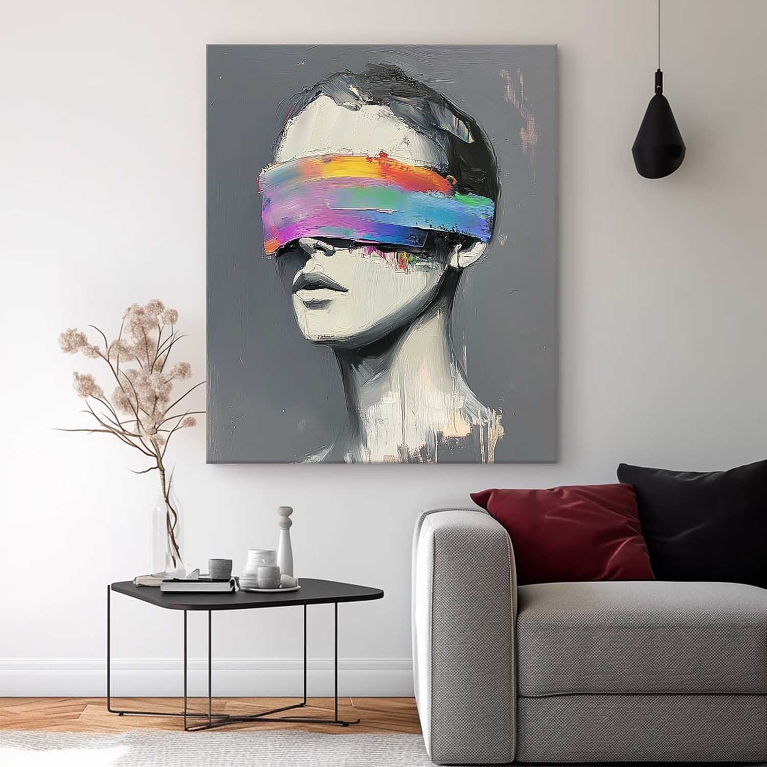 Abstract Artwork Large Grey Acrylic Painting Framed Original Faceless Portrait Contemporary Wall Art
