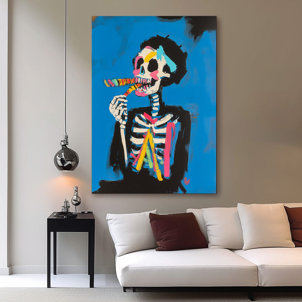 Colorful Original Abstract Wall Art Lovely Skeleton Painting Large Acrylic Painting Framed Unique Home Decor