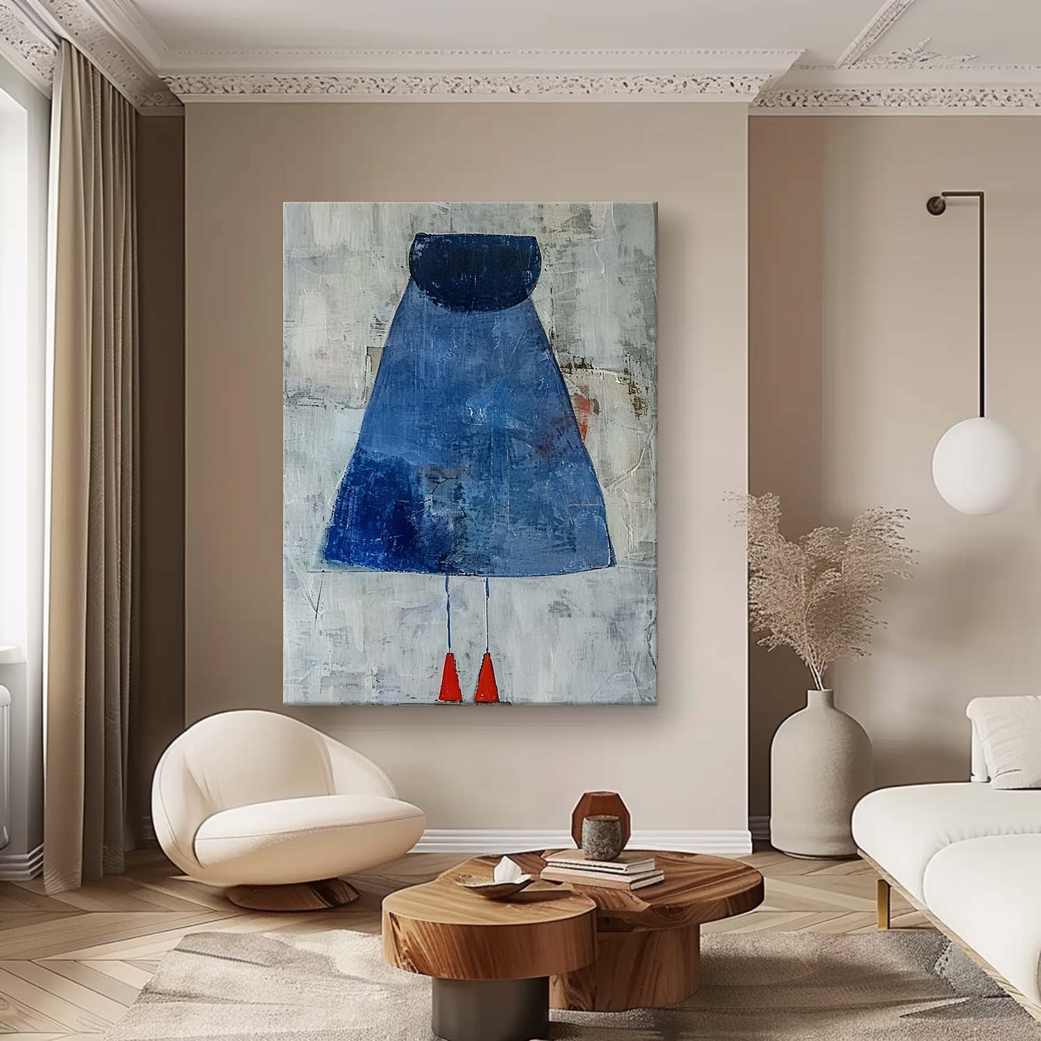 Original Minimalist Artwork Large Vintage Blue Skirt Wall Art Abstract Dark Aesthetic Canvas Oil Painting