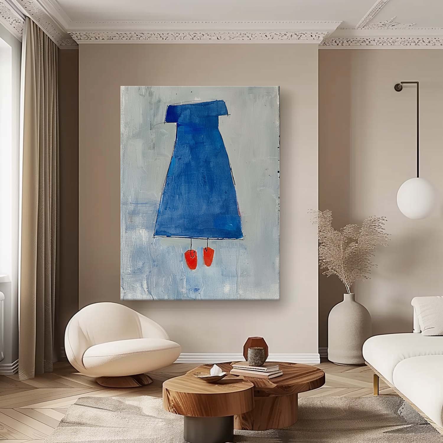 Abstract Dark Aesthetic Canvas Oil Painting Large Vintage Blue Skirt Wall Art Original Minimalist Artwork