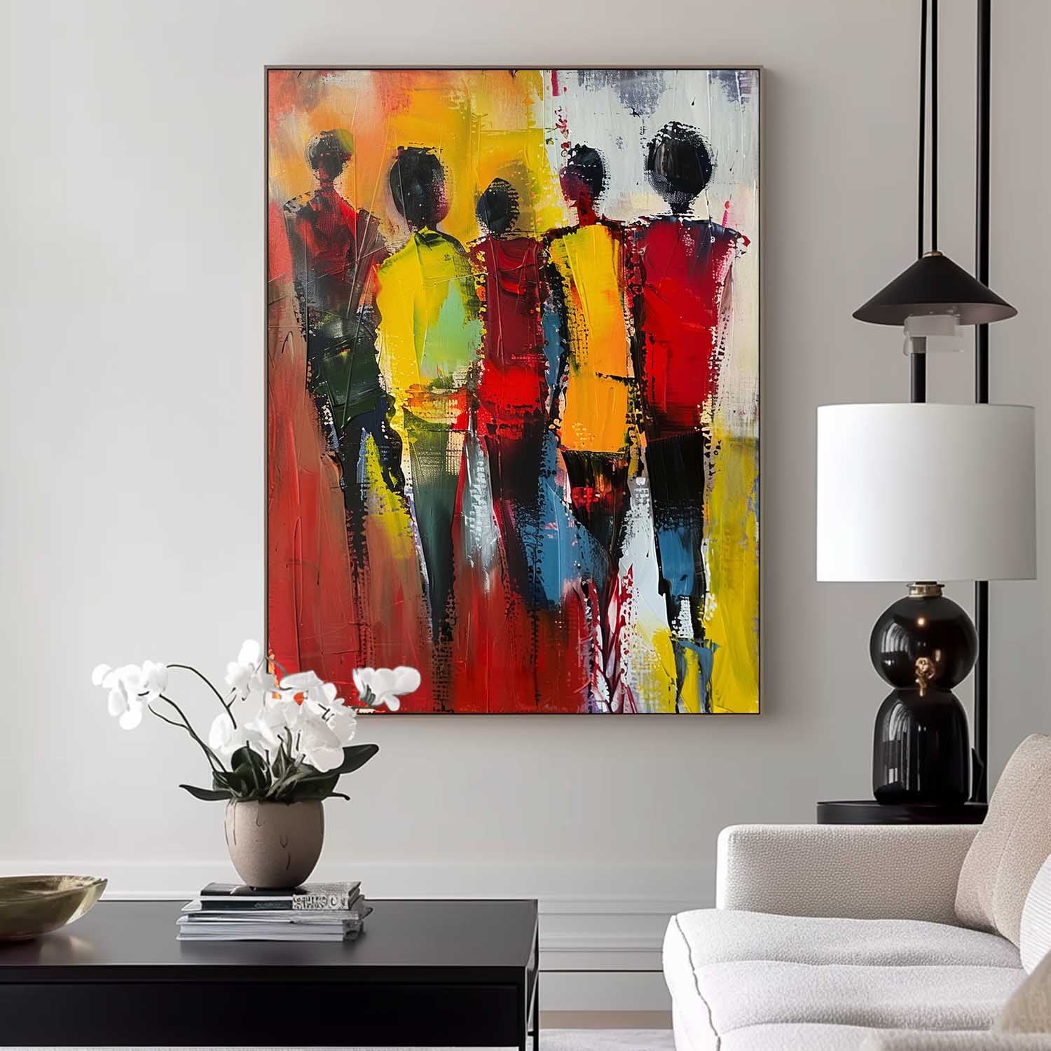 Bright Colors Character Outline Painting Original Abstract Wall Art Large Human Painting Framed Artwork
