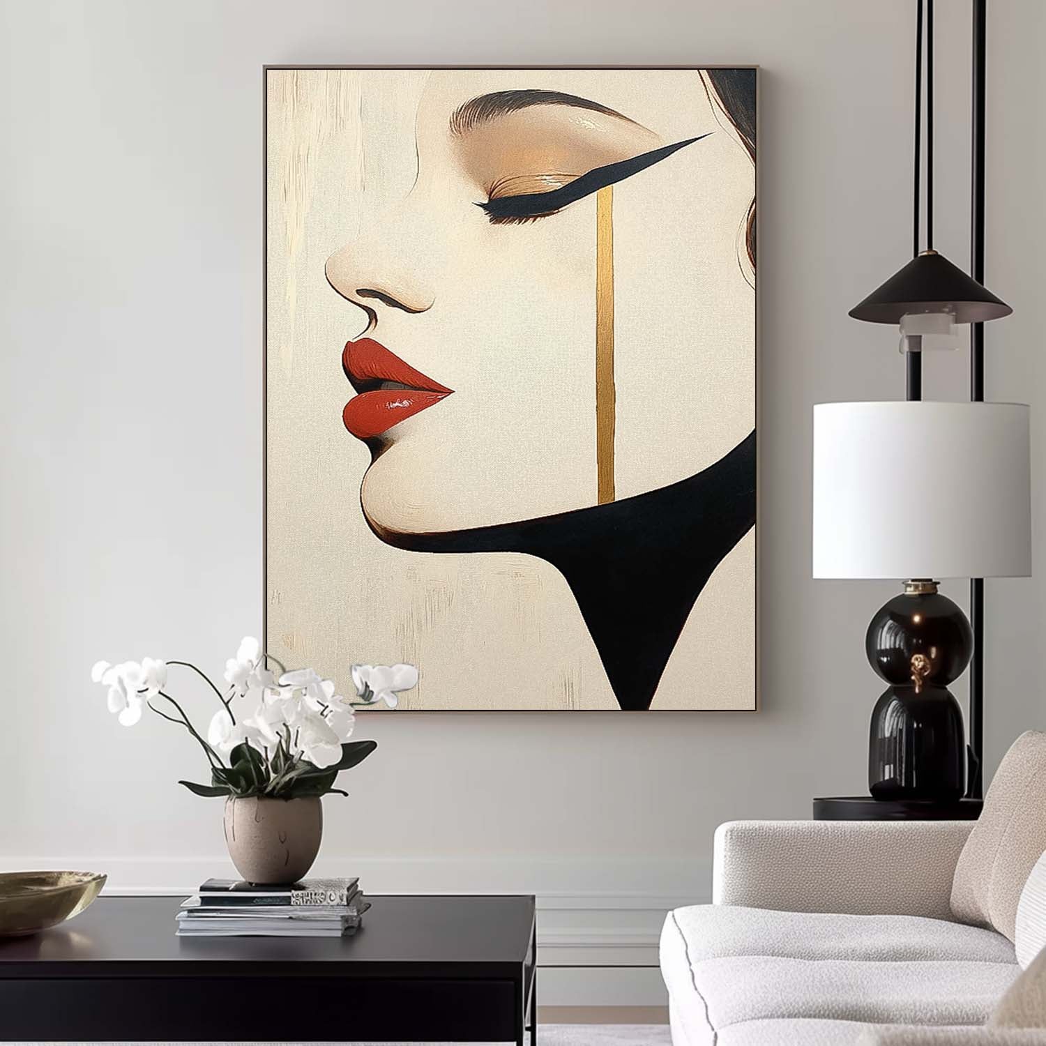 Abstract Advanced Face Oil Painting On Canvas Original Texture Girl Profile Wall Art Lady Modern Artwork