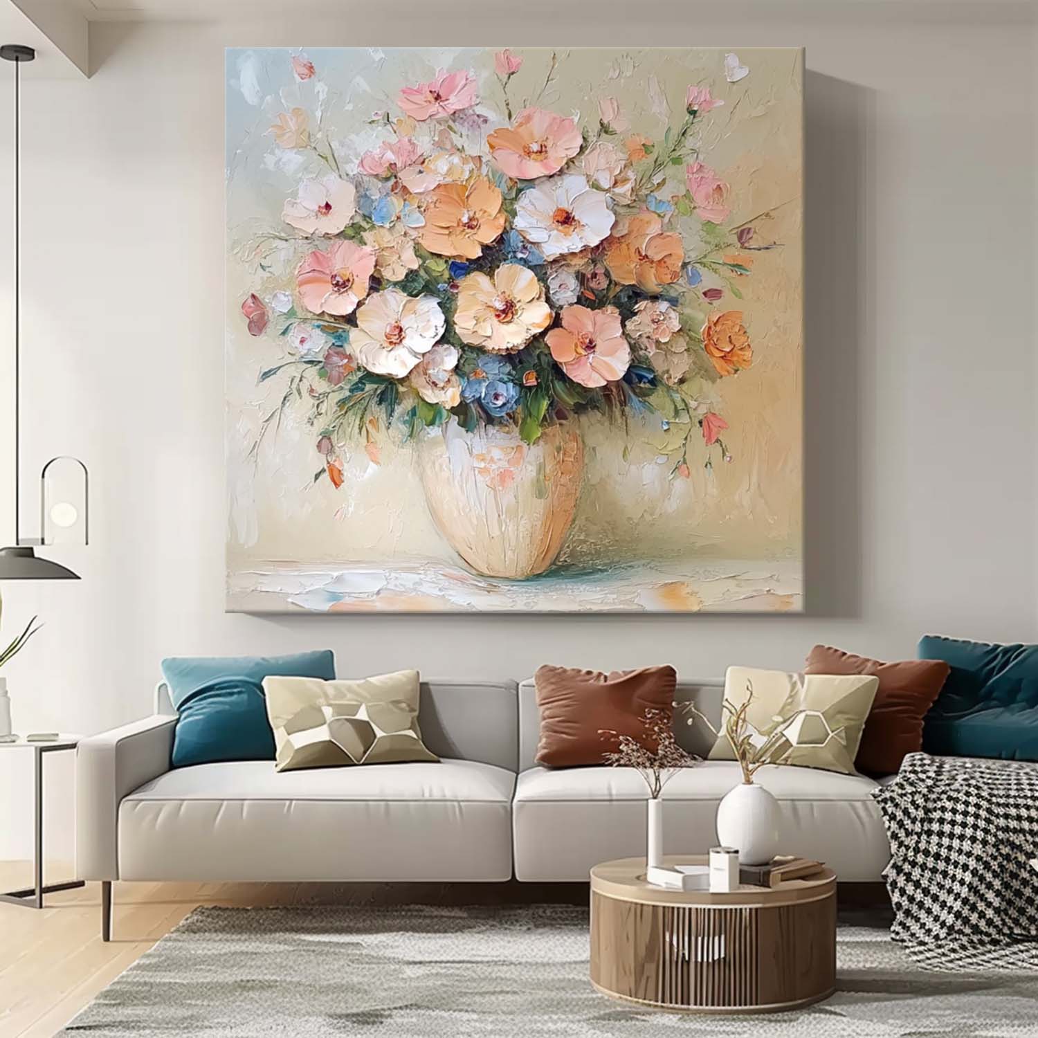 Large Textured Flower Painting Original Exquisite Vase Art Contemporary Blossom Wall Art For Living Room
