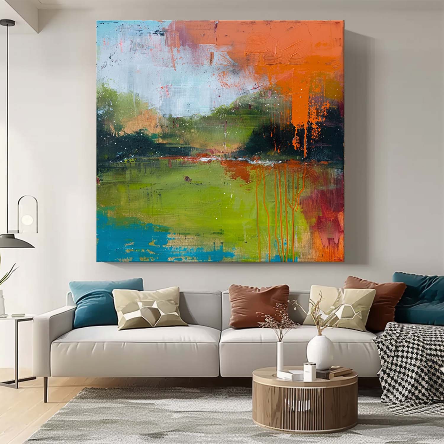Large Retro Abstract Oil Painting Canvas Modern Scenery Nature Art Original Landscape Wall Art Home Decor
