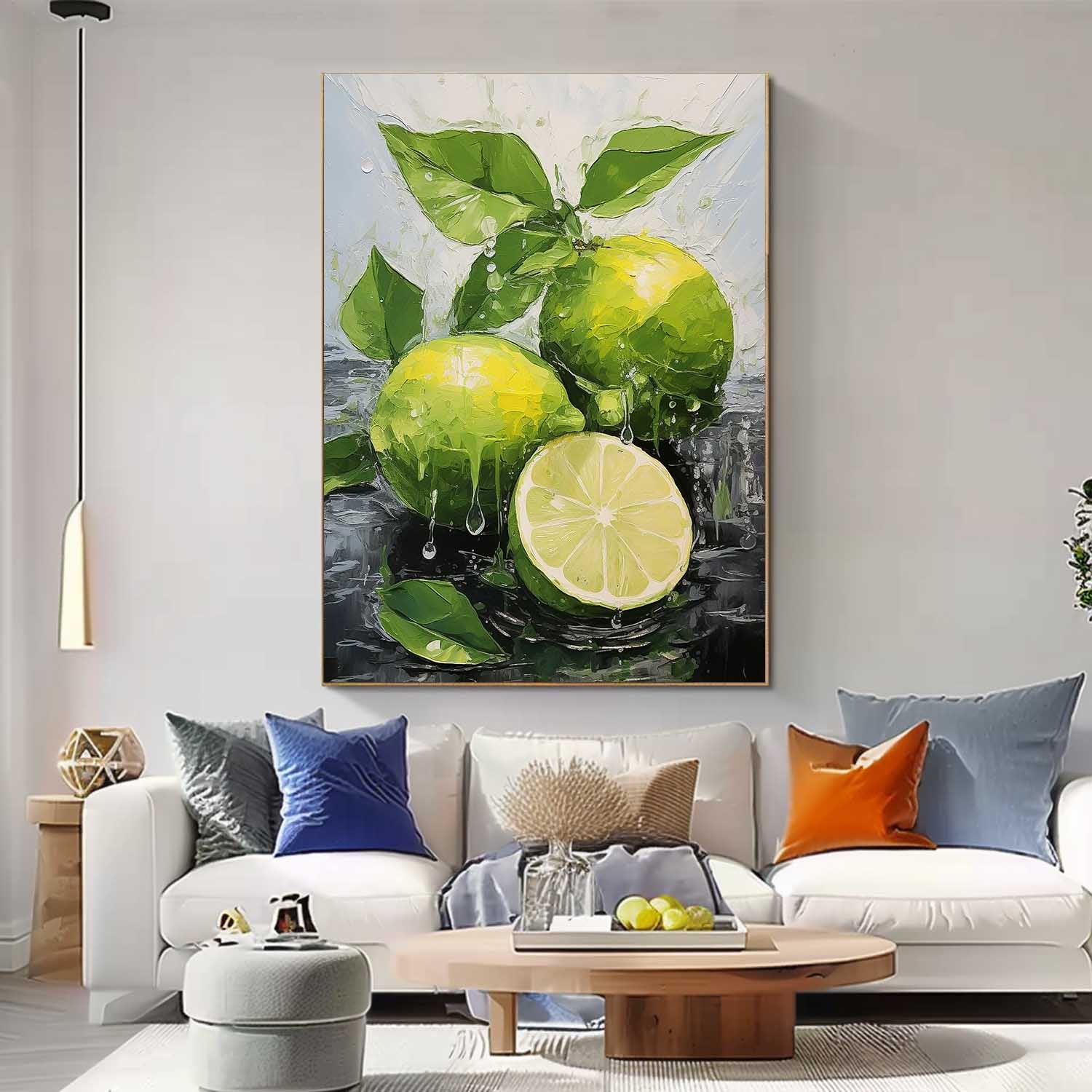 Bright Color Fruit Acrylic Painting Large Lime Original Artwork Abstract Still Life Painting On Canvas Gift