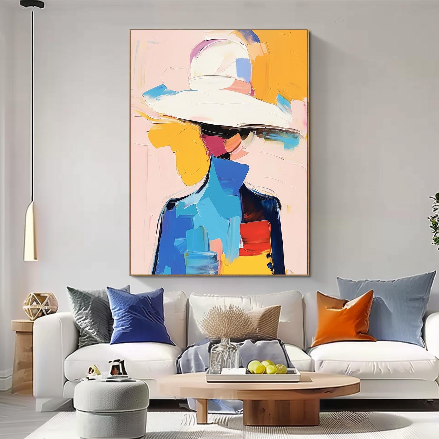 Large Face Figurative Wall Art Bright Colors Texture Portrait Original Painting Canvas For Living Room