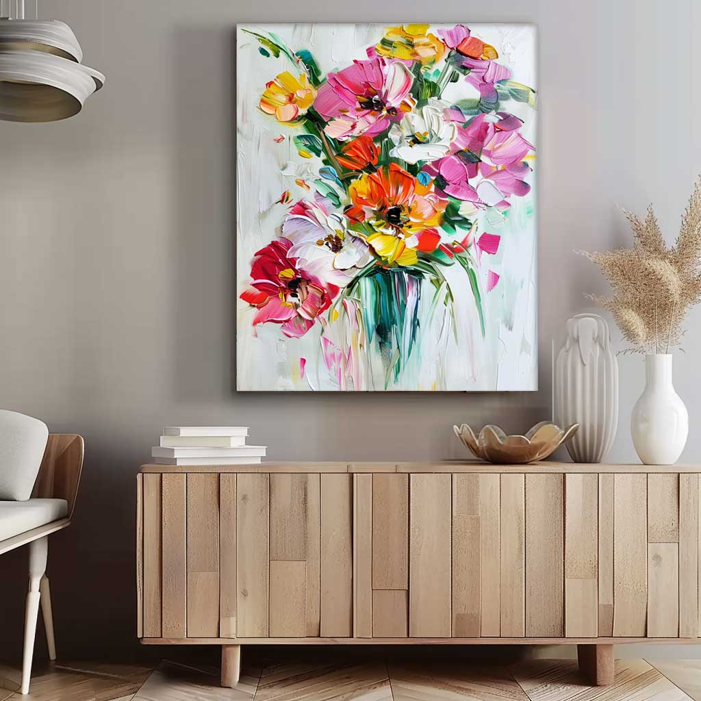 Abstract Colorful Flower Oil Painting on Canvas Big Original Thick Texture Contemporary Flowers Artwork