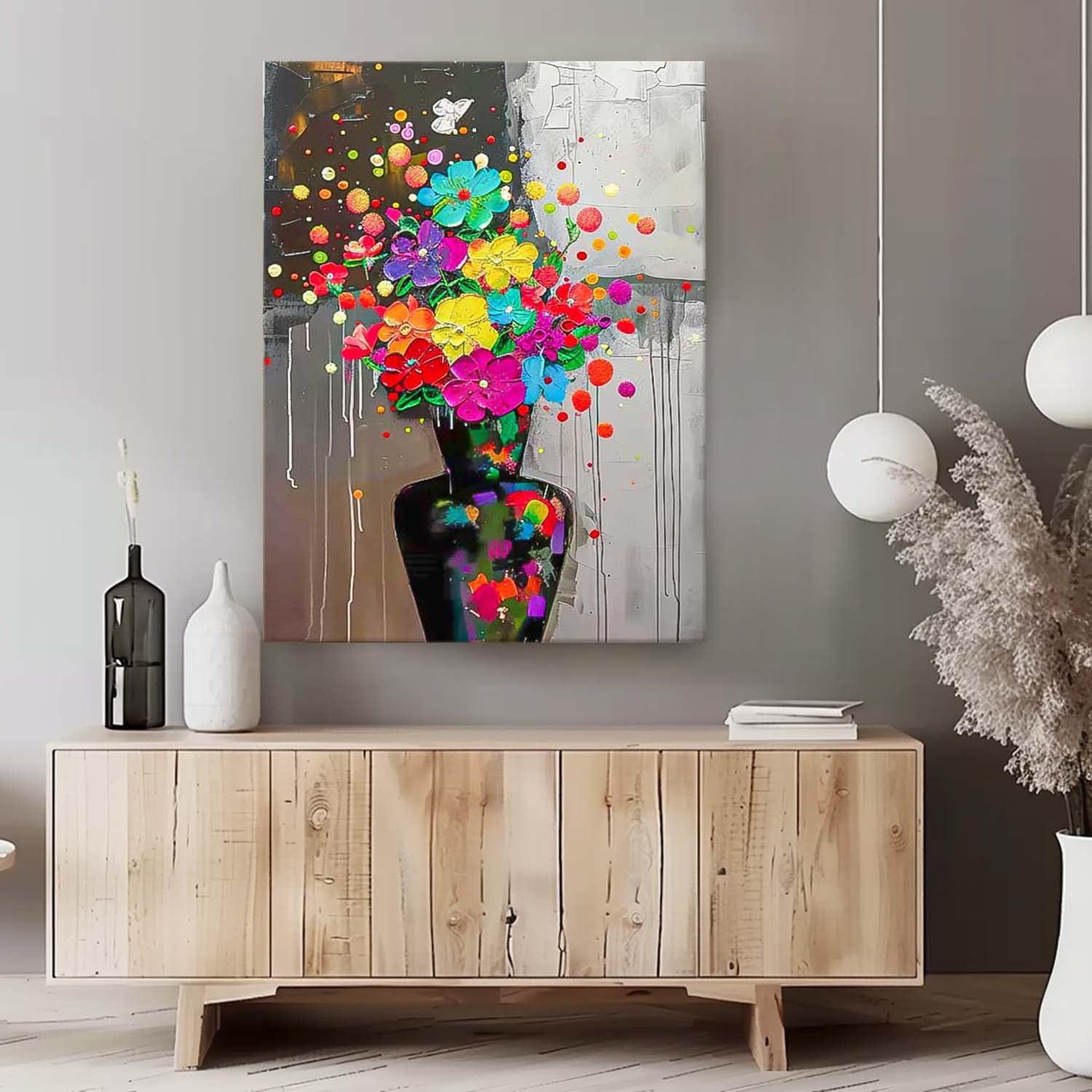 Original Modern Vase Flower Artwork Abstract Hand Painted Oil Painting On Canvas Floral Wall Art Home Decor