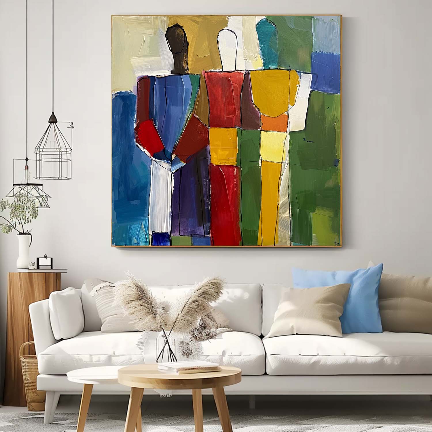 Colorful Abstract people's Wall Art Original Color Blocks Figure Painting Canvas Large Square Artwork Home Decor
