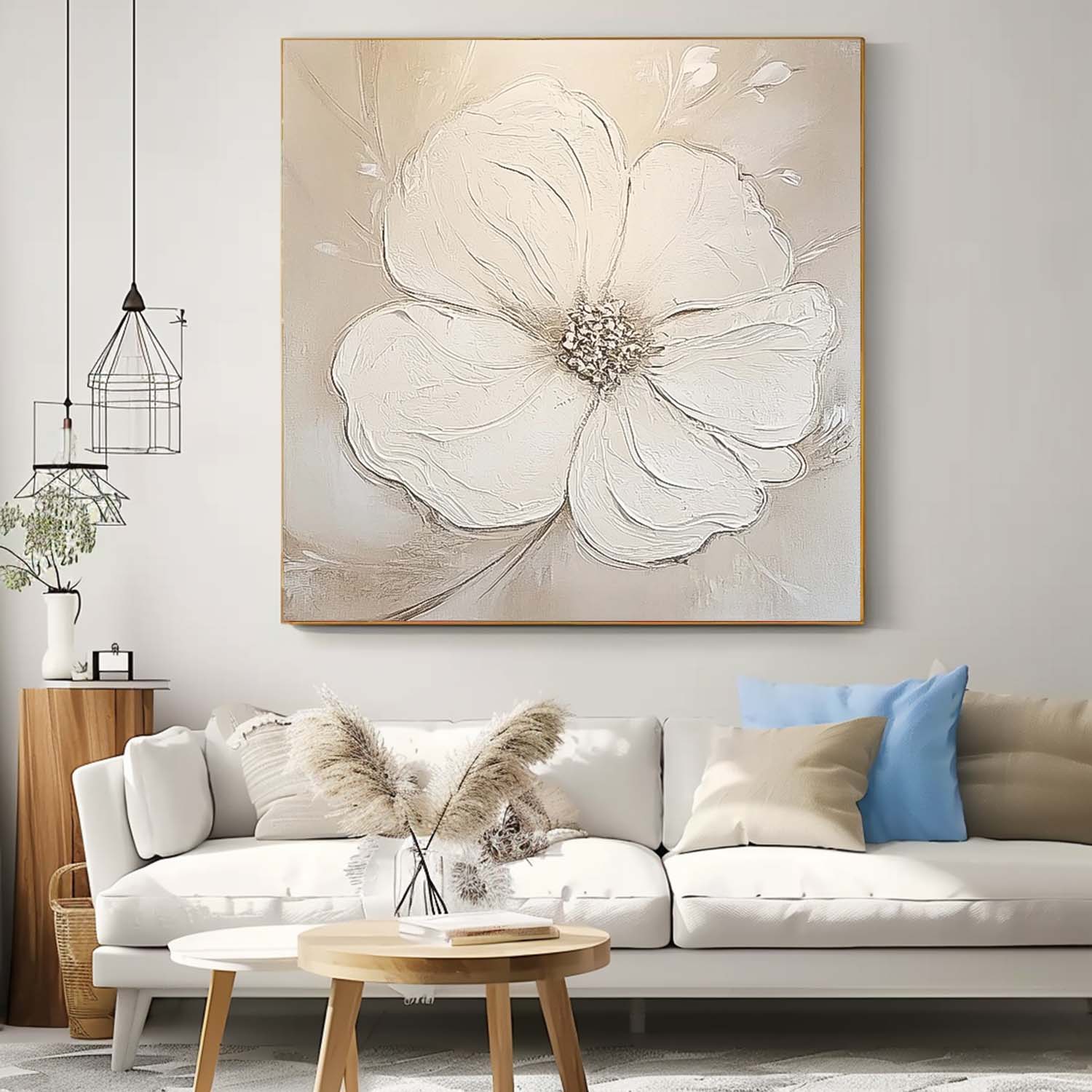 Simple Minimalist Art Original Large Textured Four Leaf Clover Painting Modern White Wall Art For Living Room