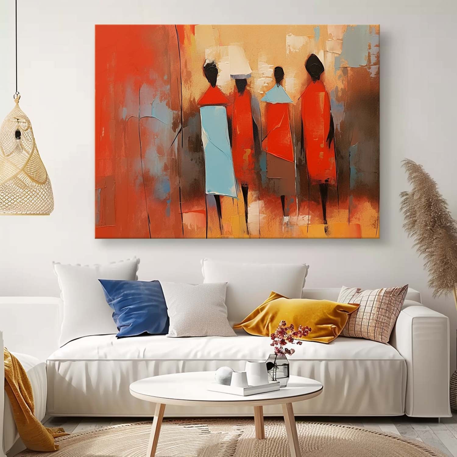 Original Human Artwork Abstract Figure Oil Painting Large Bright Red Human Silhouette Wall Art Home Decor