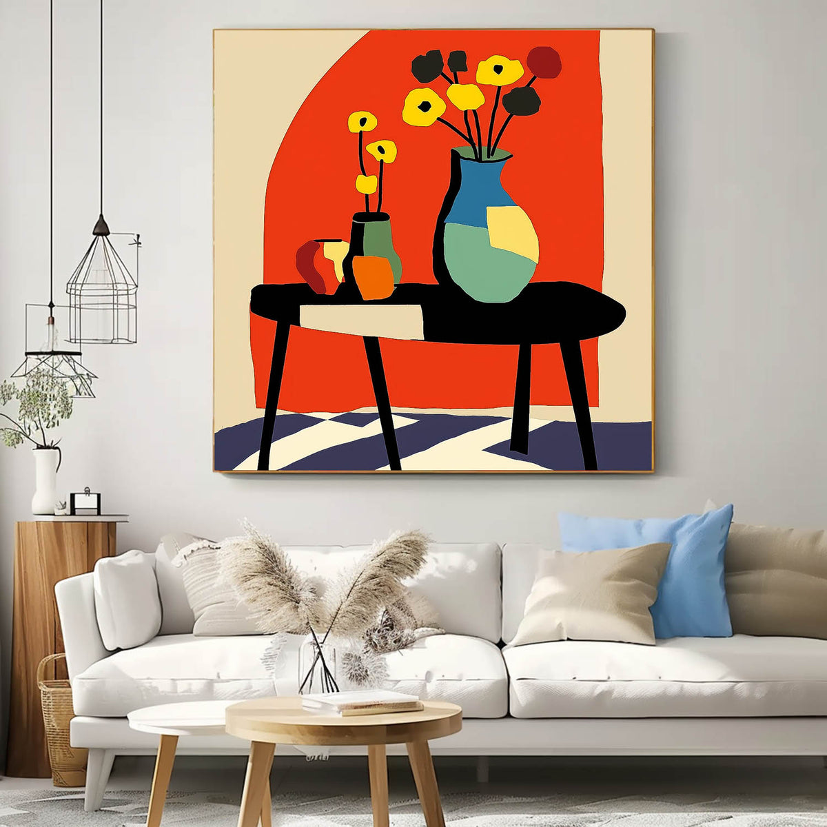 Square Contemporary Bright Paintings Wall Art Large Realism Flowers Painting Beautiful Vase Artwork