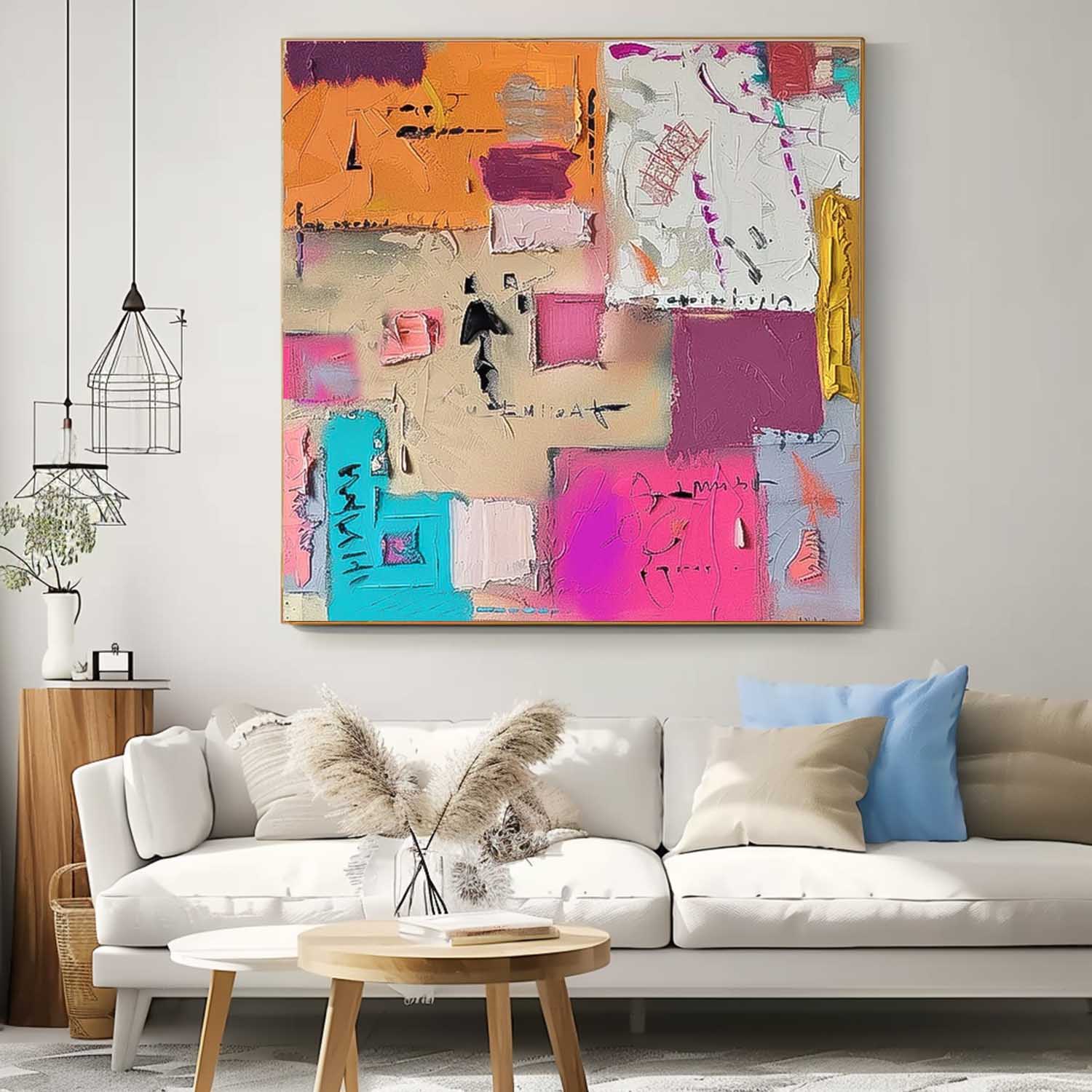 Colorful Graffiti Oil Painting Square Texture Abstract Colorful Acrylic Painting On Canvas Lovely Wall Art