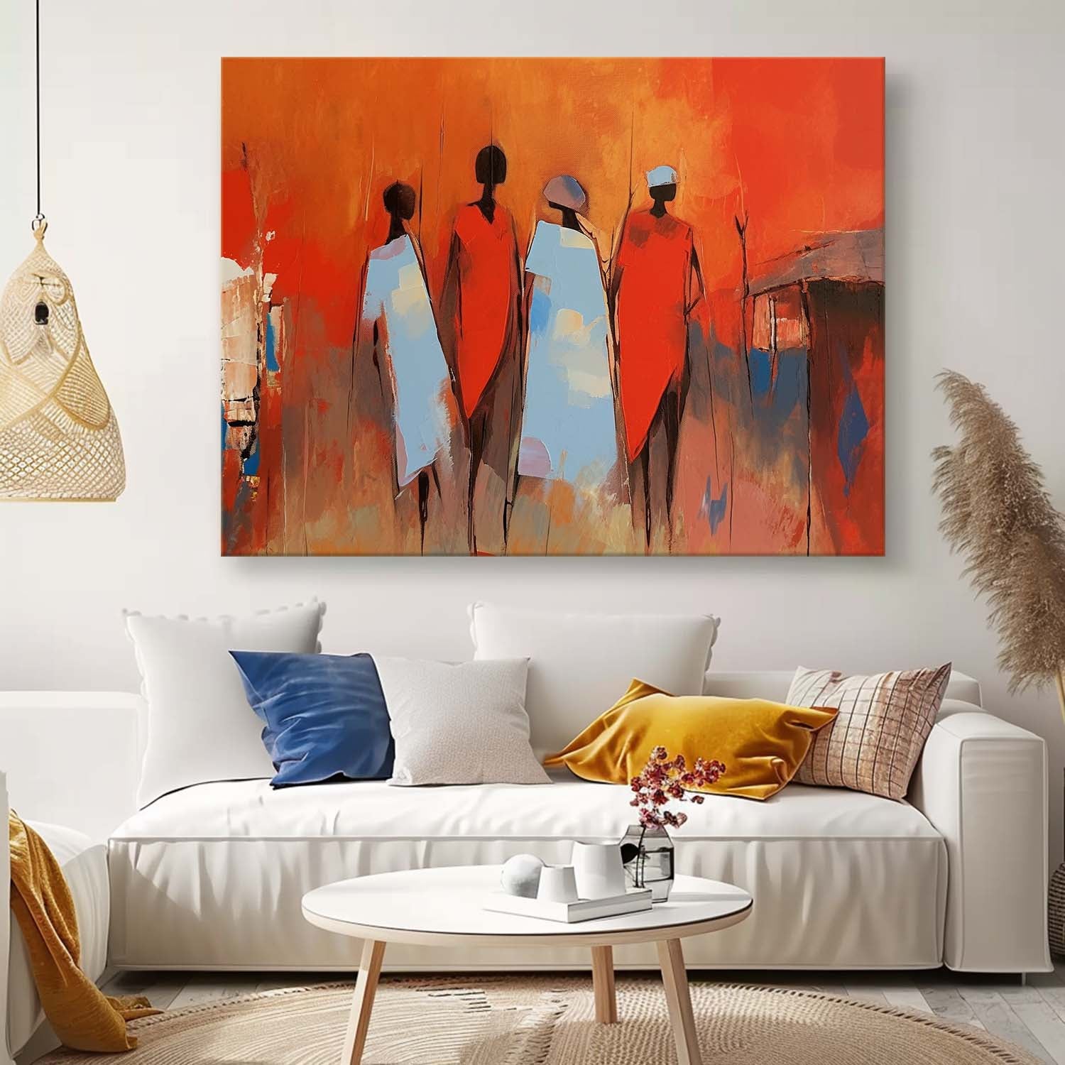 Abstract Figure Oil Painting Large Bright Red Human Silhouette Wall Art Original Human Artwork Home Decor