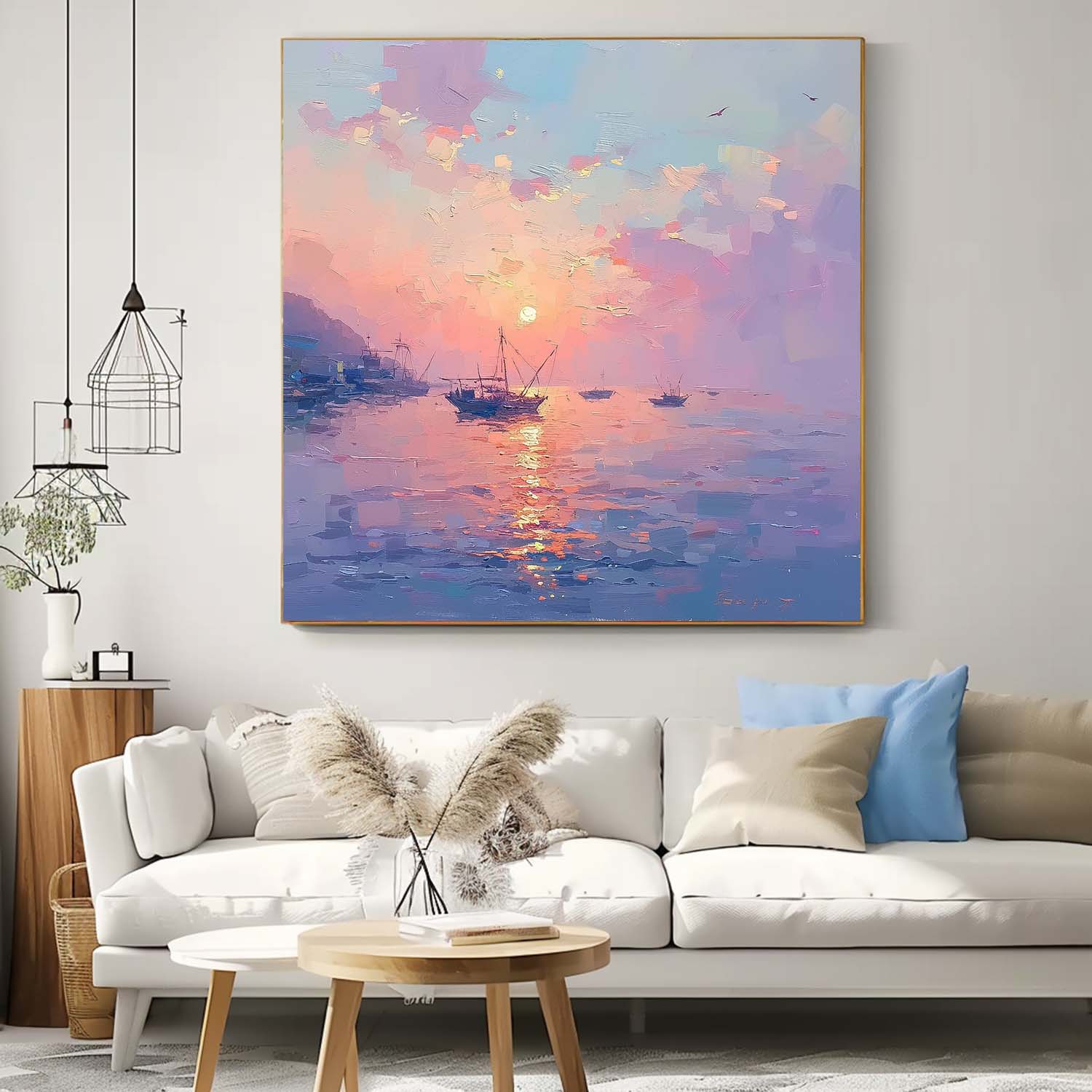 Modern Highest Quality Oil Painting Large Sunset At Sea Wall Art Abstract Texture Acrylic Painting For Living room