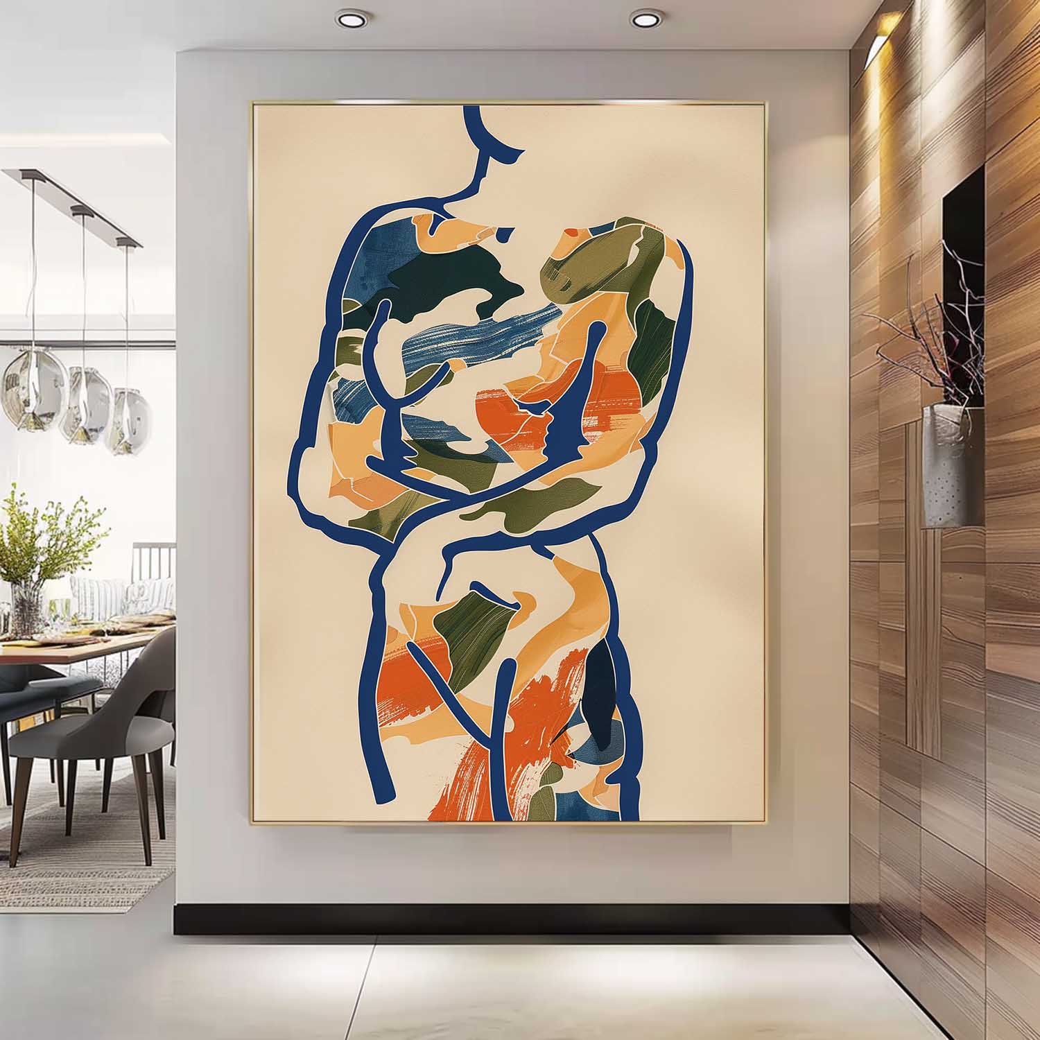 Original Abstract Body Line Outline Wall Art Figure Contour Acrylic Painting Minimalism Painting Framed