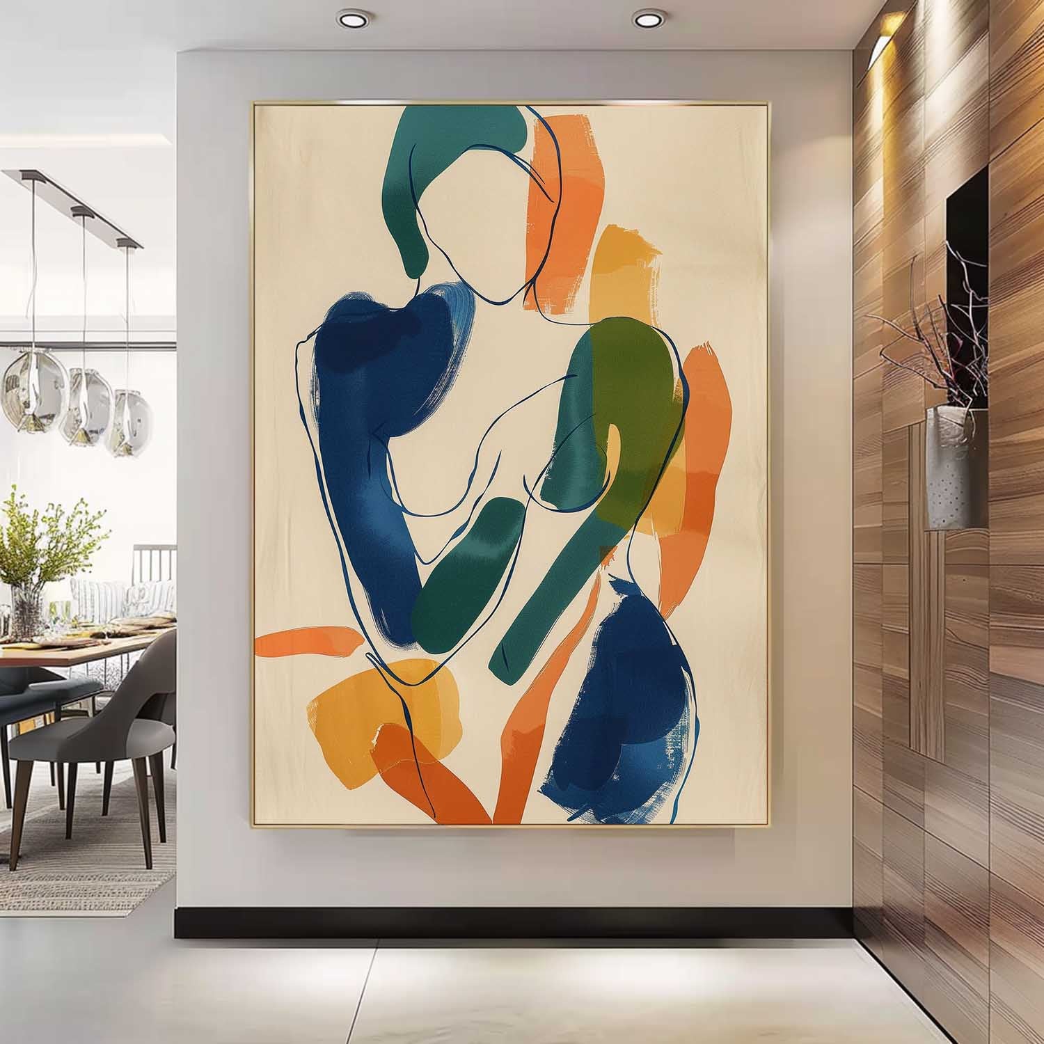Abstract Minimalist Figure Canvas Painting Acrylic Framed Colorful Graffiti Female Wall Art Large Contemporary Art