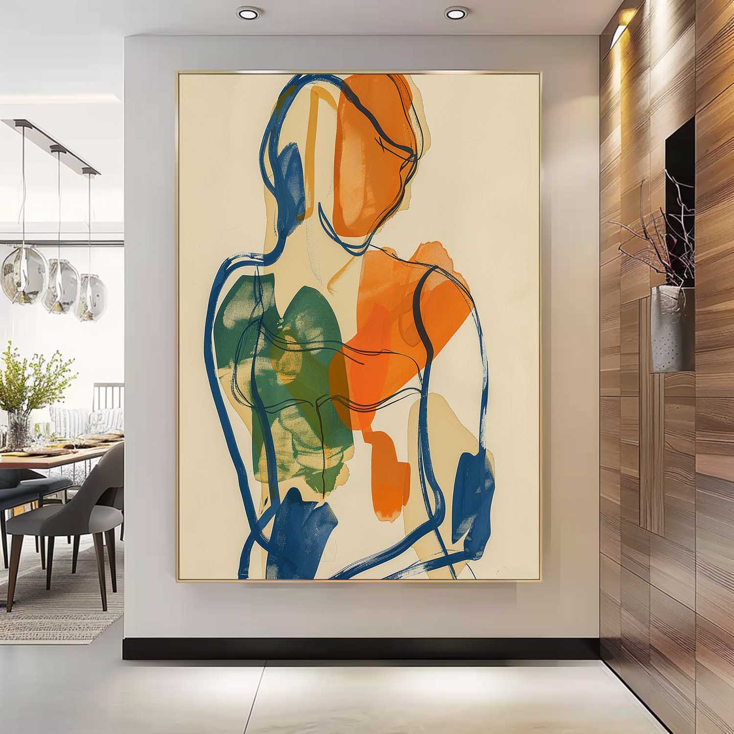Bright Colors Original Abstract Body Line Outline Wall Art Figure Back Contour Acrylic Painting Minimalism Artwork