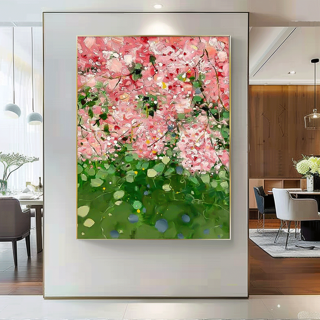 Original Modern Pink Flower Artwork Abstract Hand Painted Oil Painting On Canvas Large Floral Wall Art Home Decor