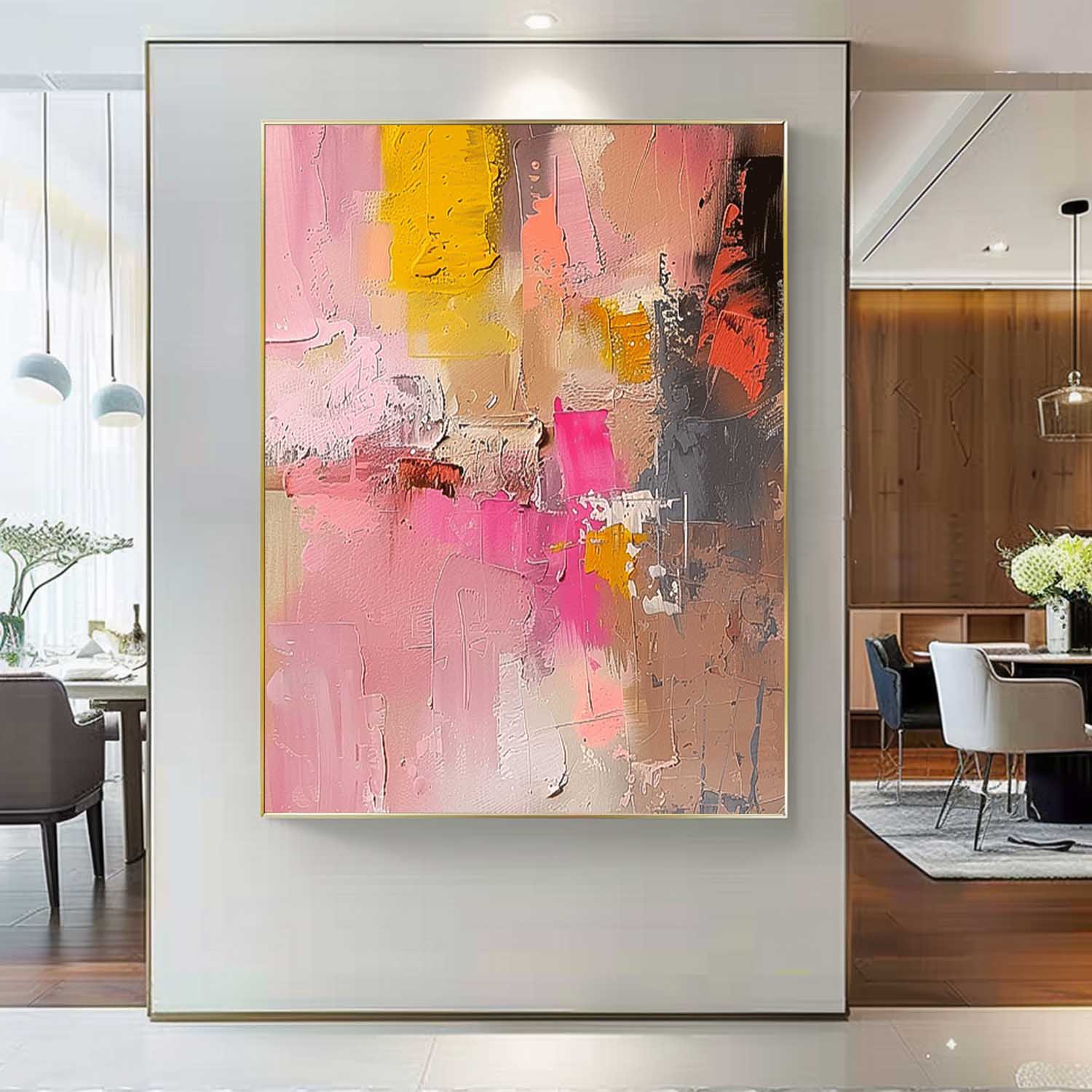 Large Modern Acrylic Painting On Canvas Pink Texture Color Abstract Oil Painting Original Artwork Decor