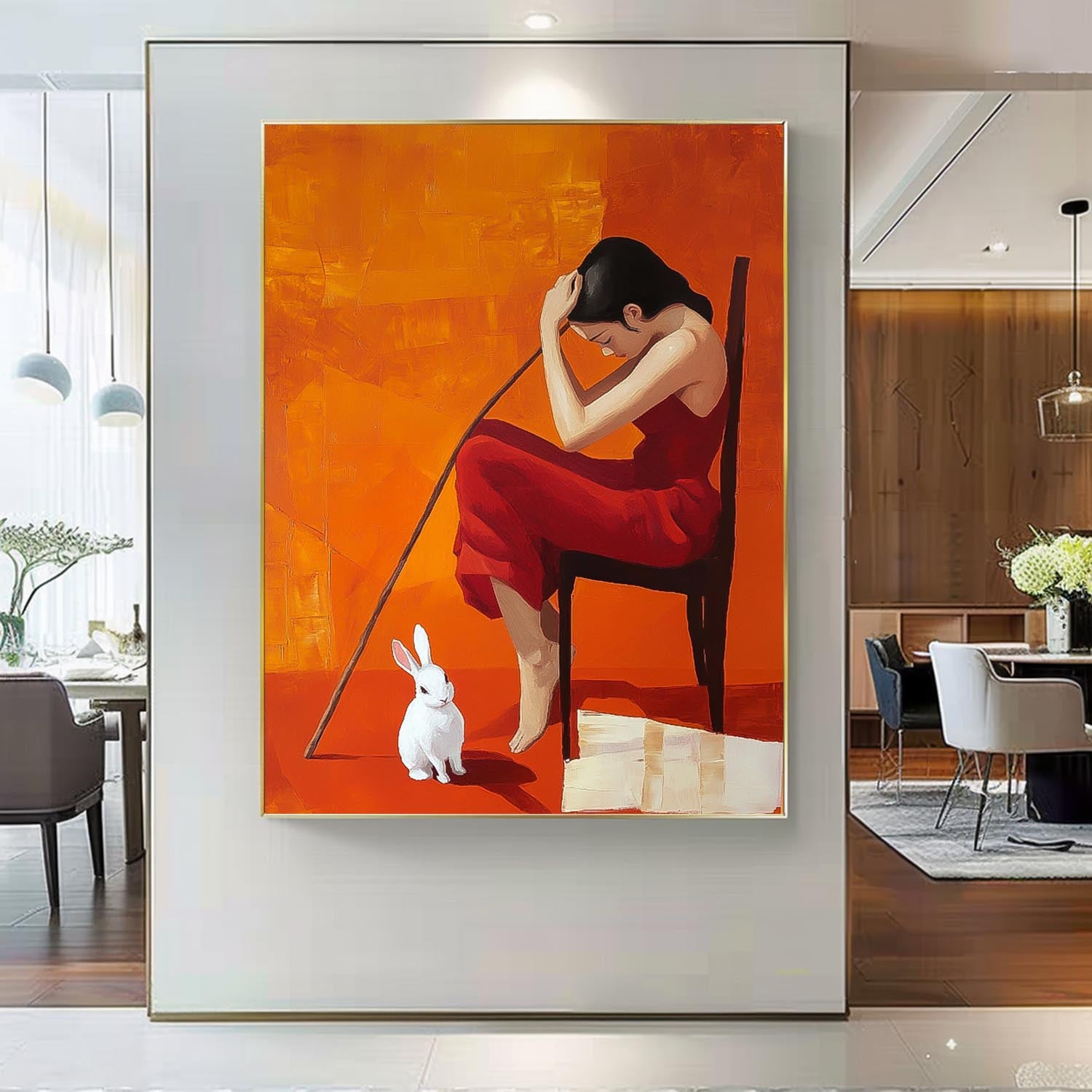 Portrait Modern Artwork Abstract Profile Oil Painting On Canvas Vibrant Color Original Texture Girl Wall Art