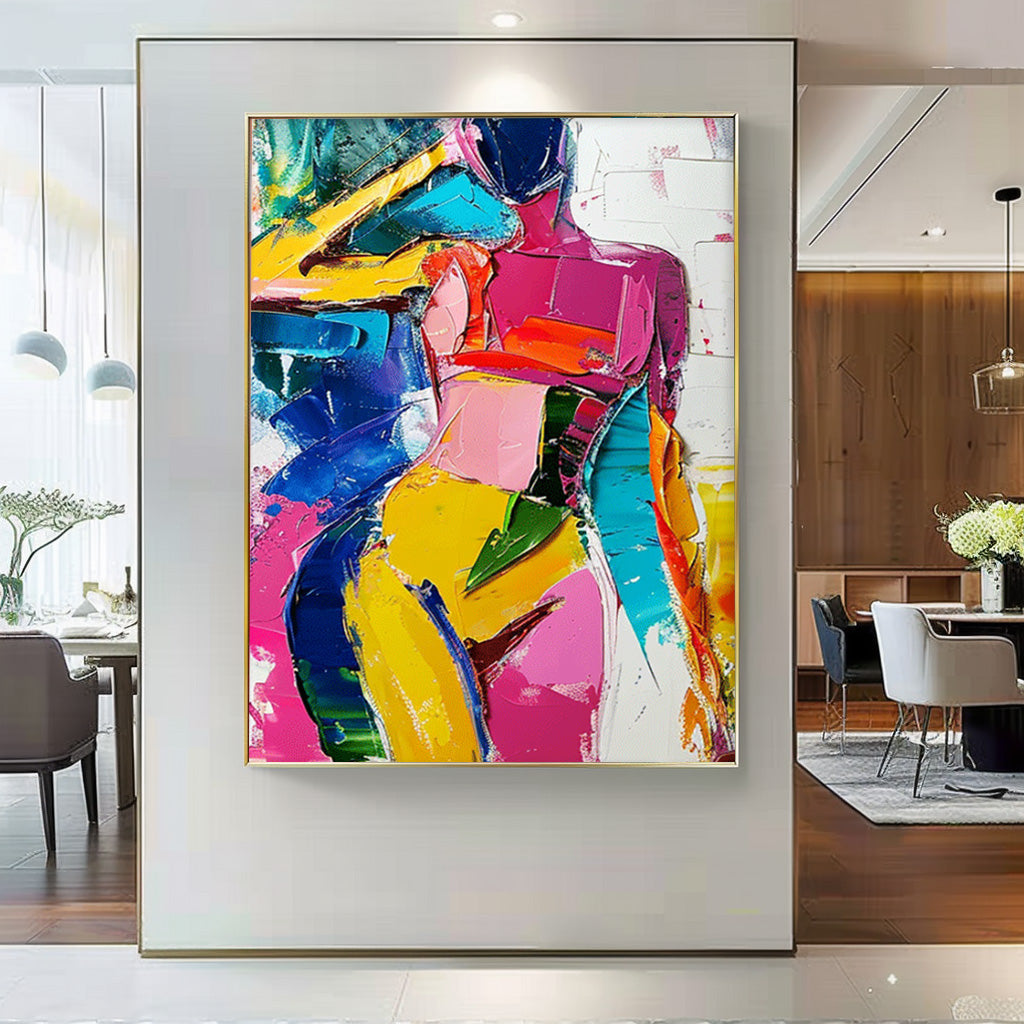 Abstract Colorful Body Oil Painting On Canvas Original Texture Sexy Girl Wall Art Modern Artwork