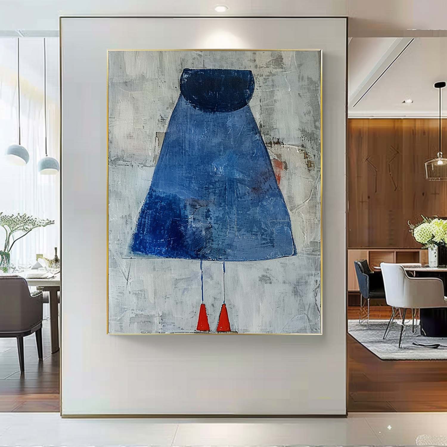 Original Minimalist Artwork Large Vintage Blue Skirt Wall Art Abstract Dark Aesthetic Canvas Oil Painting