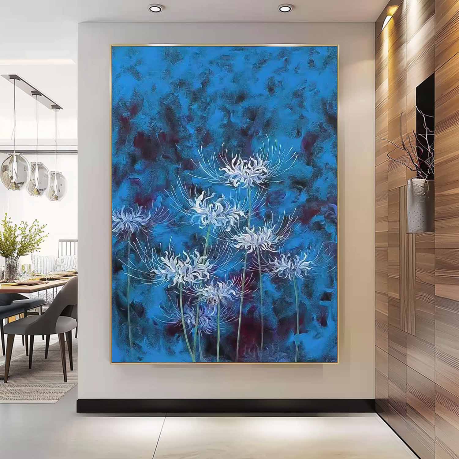 Original Modern Equinox Flower Artwork Abstract Hand Painted Oil Painting On Canvas Blue Floral Wall Art Home Decor