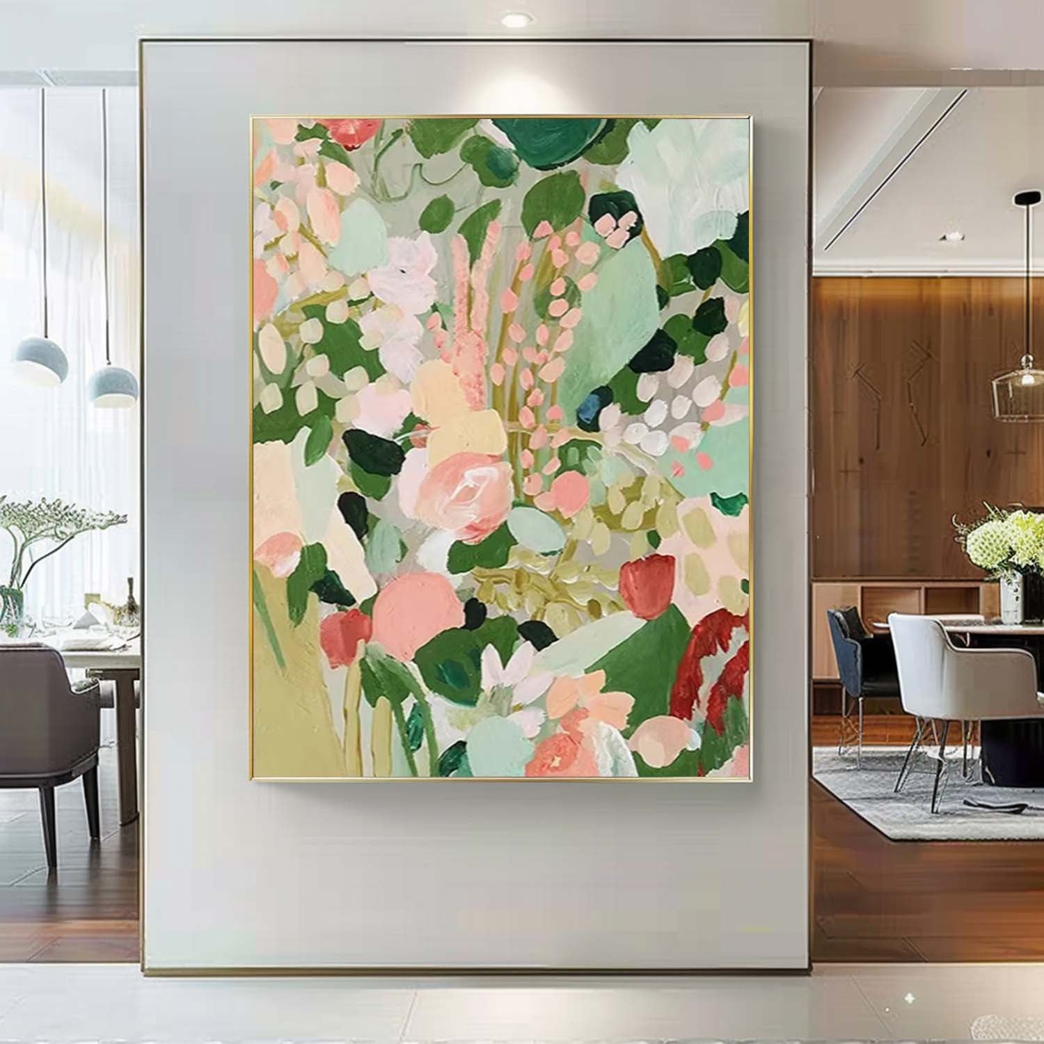 Original Abstract Floral Painting Green Flowers Acrylic Painting Canvas Large Textured Art For Living Room