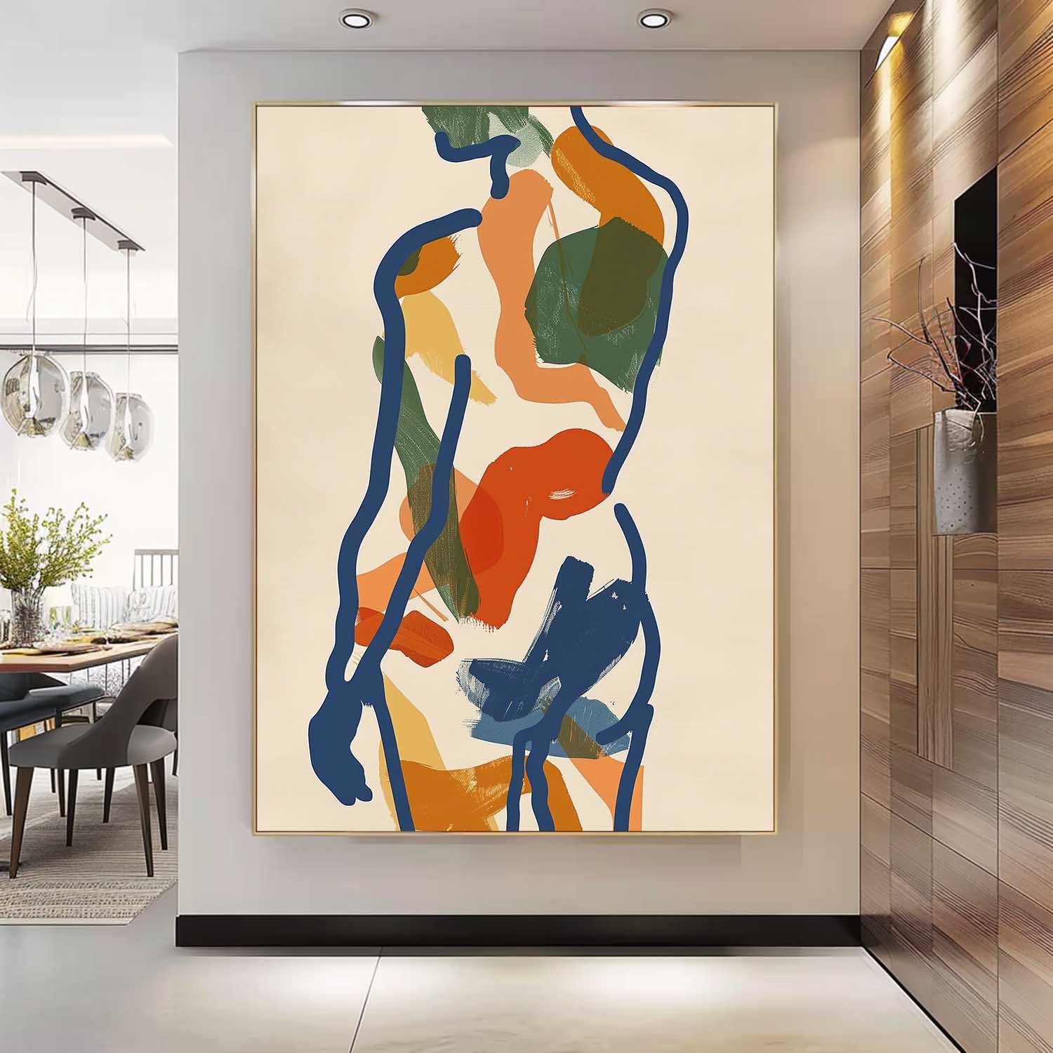 Vibrant Boho Original Abstract Body Line Outline Wall Art Figure Contour Acrylic Painting Minimalism Artwork
