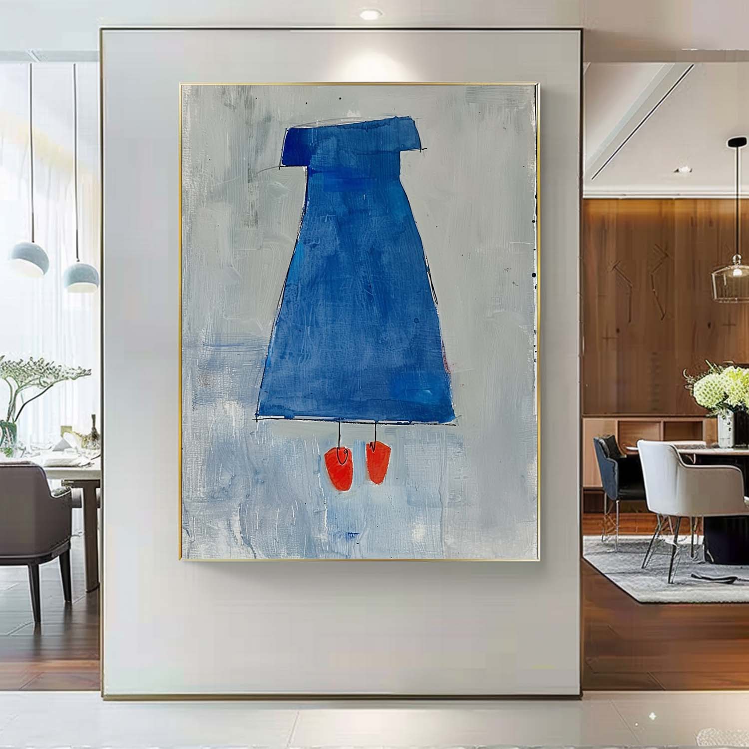 Abstract Dark Aesthetic Canvas Oil Painting Large Vintage Blue Skirt Wall Art Original Minimalist Artwork