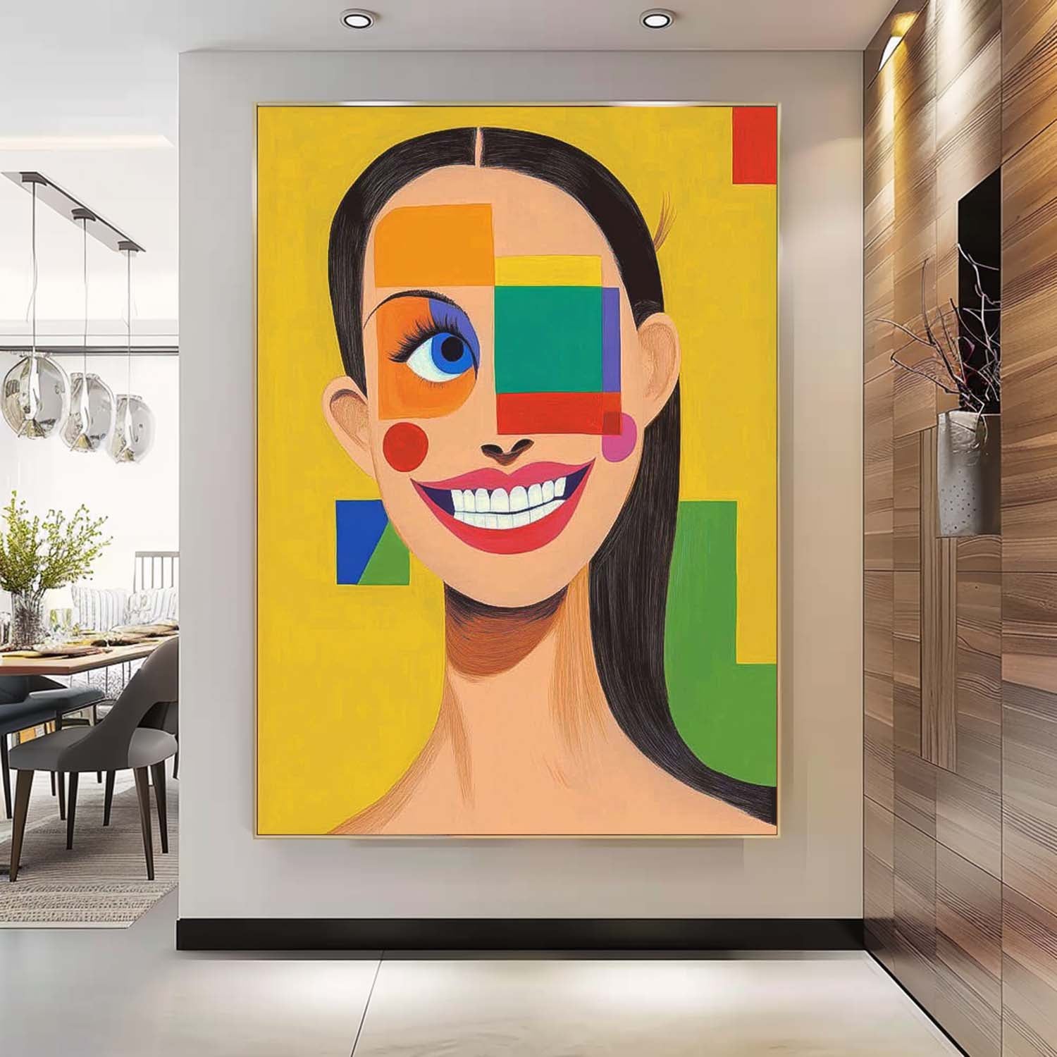 Abstract Geometric Face Oil Painting On Canvas Original Texture Girl Wall Art Lady Contemporary Artwork