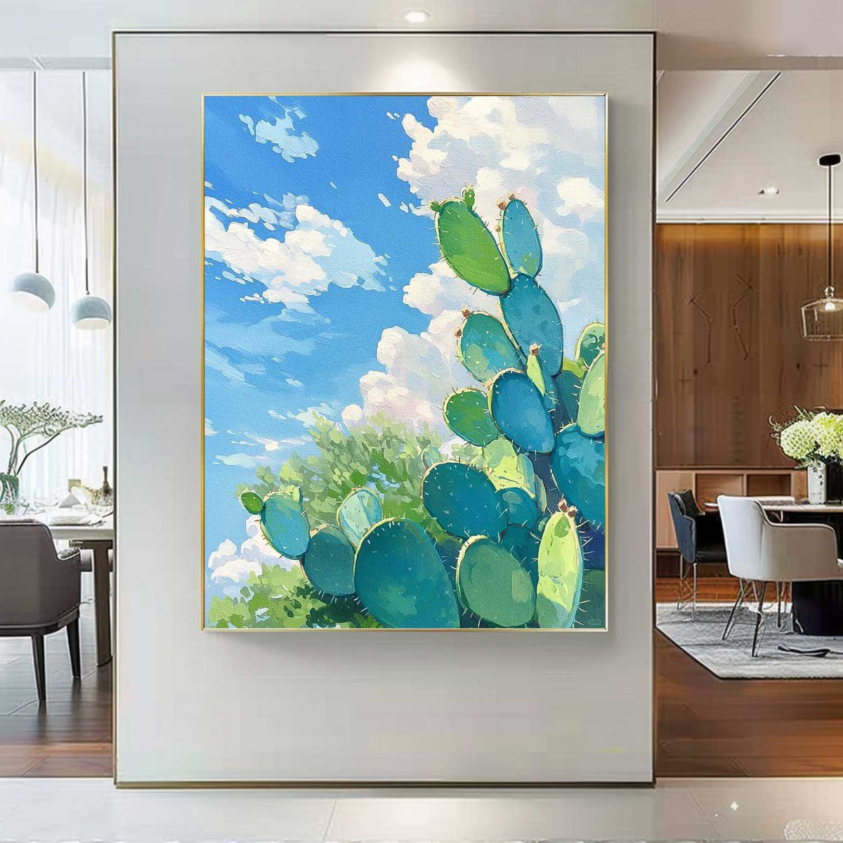 Abstract Scenery Oil Painting Large Cute Cactus Painting On Canvas Bright Landscape Texture For Living Room