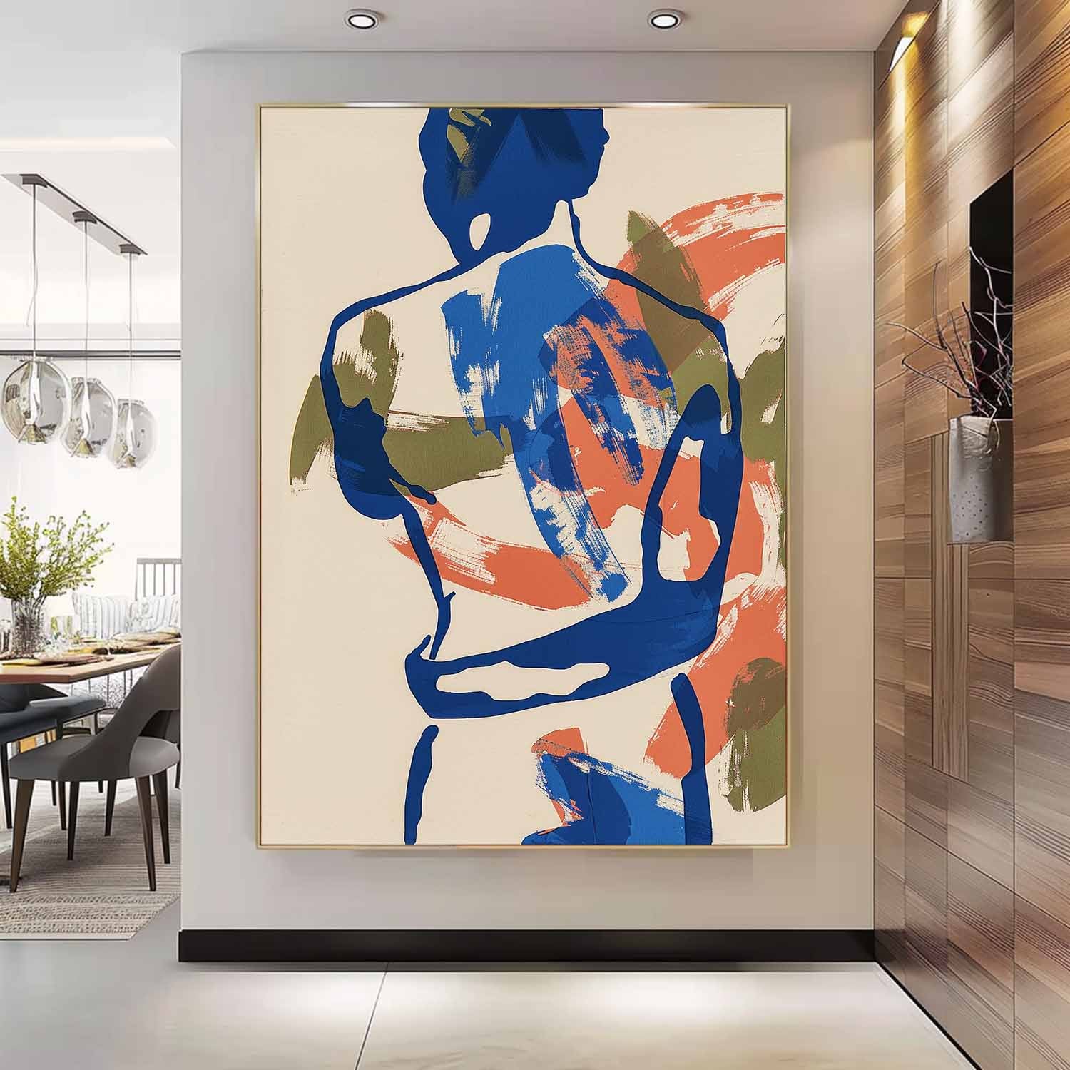 Original Abstract Color Body Line Outline Wall Art Figure Back Contour Acrylic Painting Minimalism Artwork