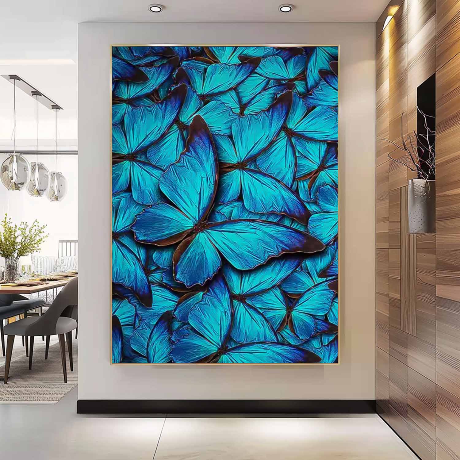 Bright Oil Painting Modern Texture Oil Painting Impressionist Blue Butterfly Wall Art Original Artwork Decor