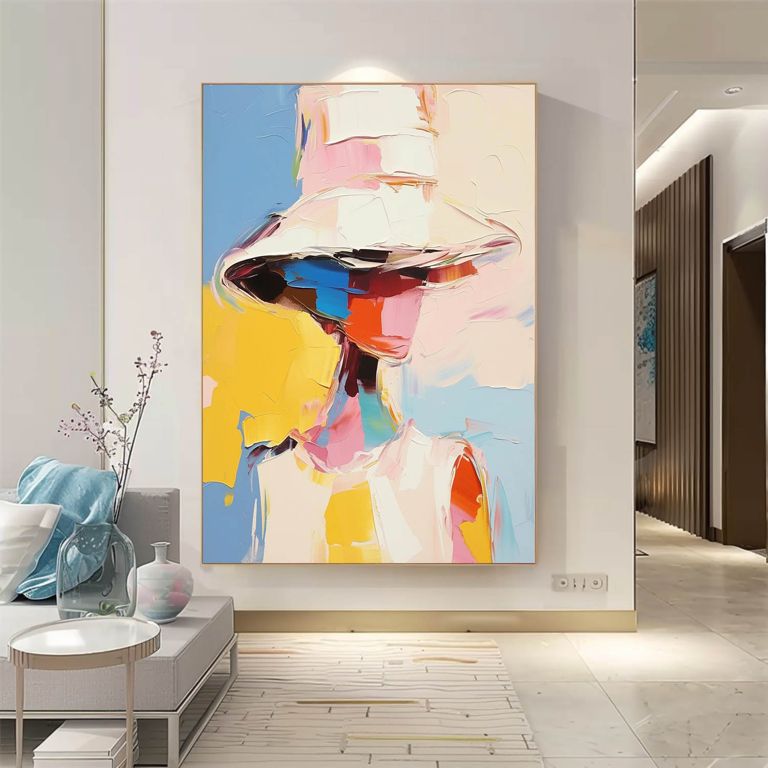 Bright Colors Texture Portrait Large Face Figurative Wall Art Original Painting Canvas For Living Room