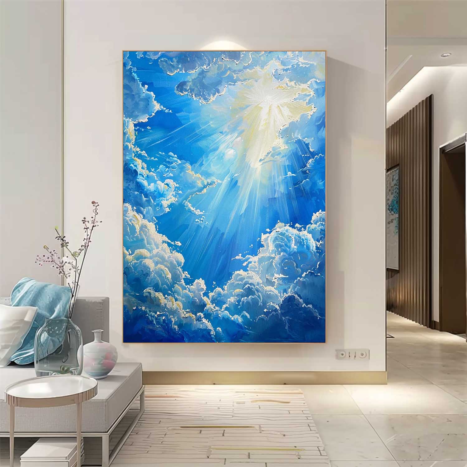 Bright Blue Cloudiness Texture Large Cloud Painting On Canvas Abstract Cloud Oil Painting Living Room