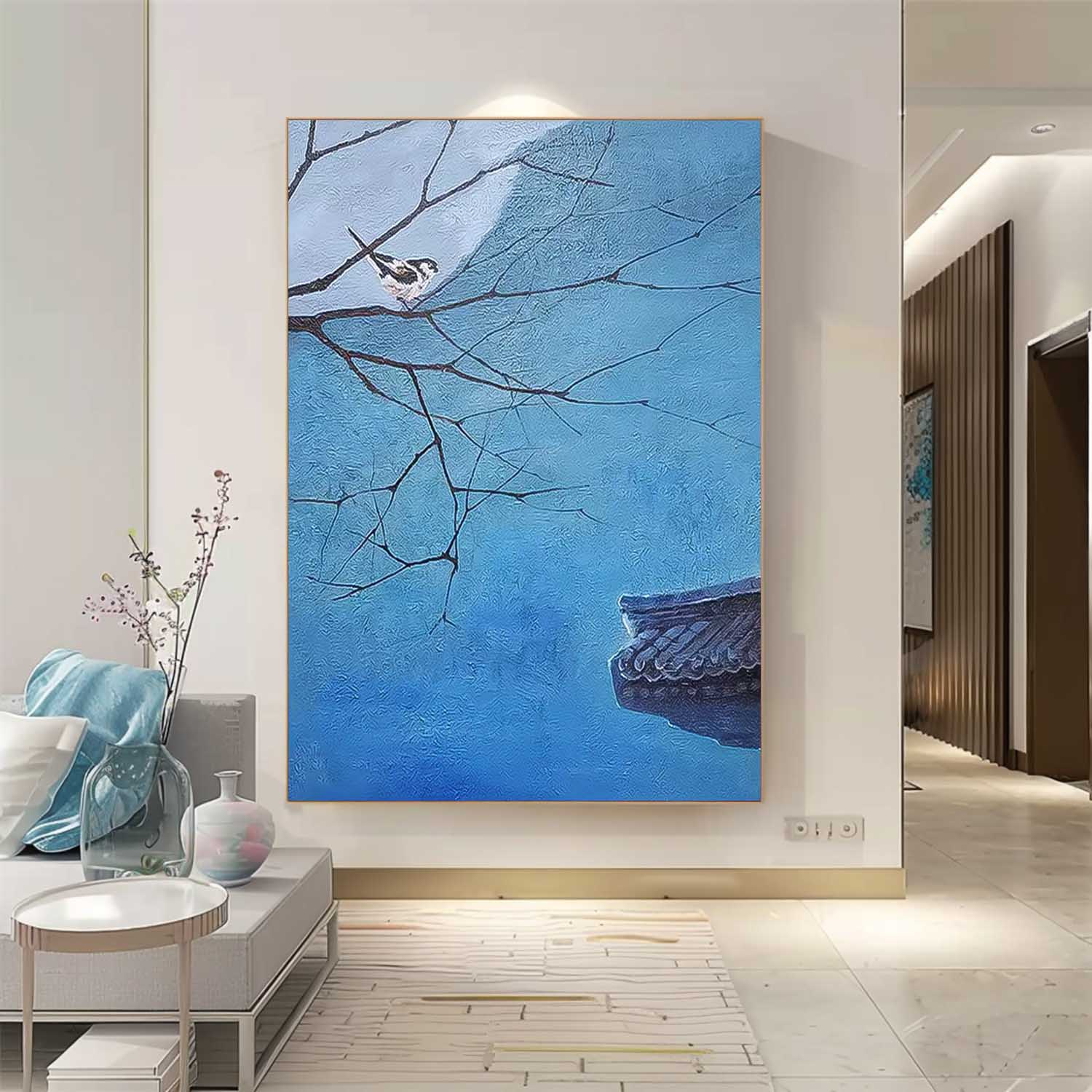 Large Blue Landscape Oil Painting On Canvas Abstract Scenery Wall Art Acrylic Painting Night View Home Decor