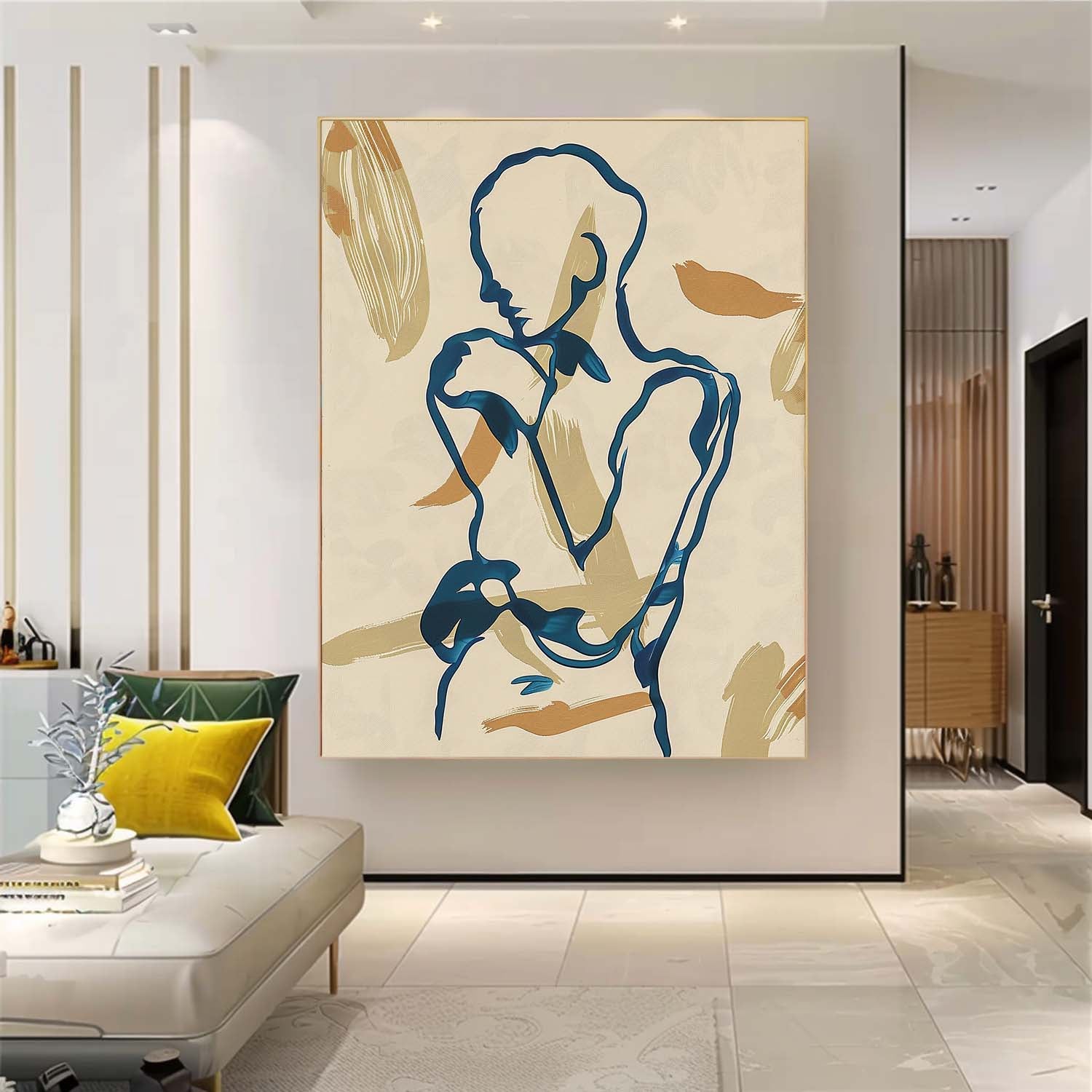 Figure Contour Acrylic Painting Minimalism Artwork Nordic Style Original Abstract Body Line Outline Wall Art