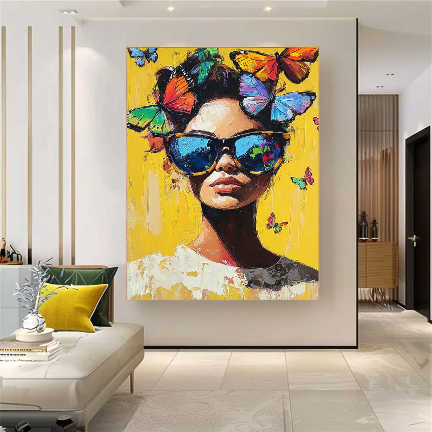 Lady Contemporary Artwork Abstract Woman Oil Painting On Canvas Vibrant Yellow Original Texture Girl Wall Art