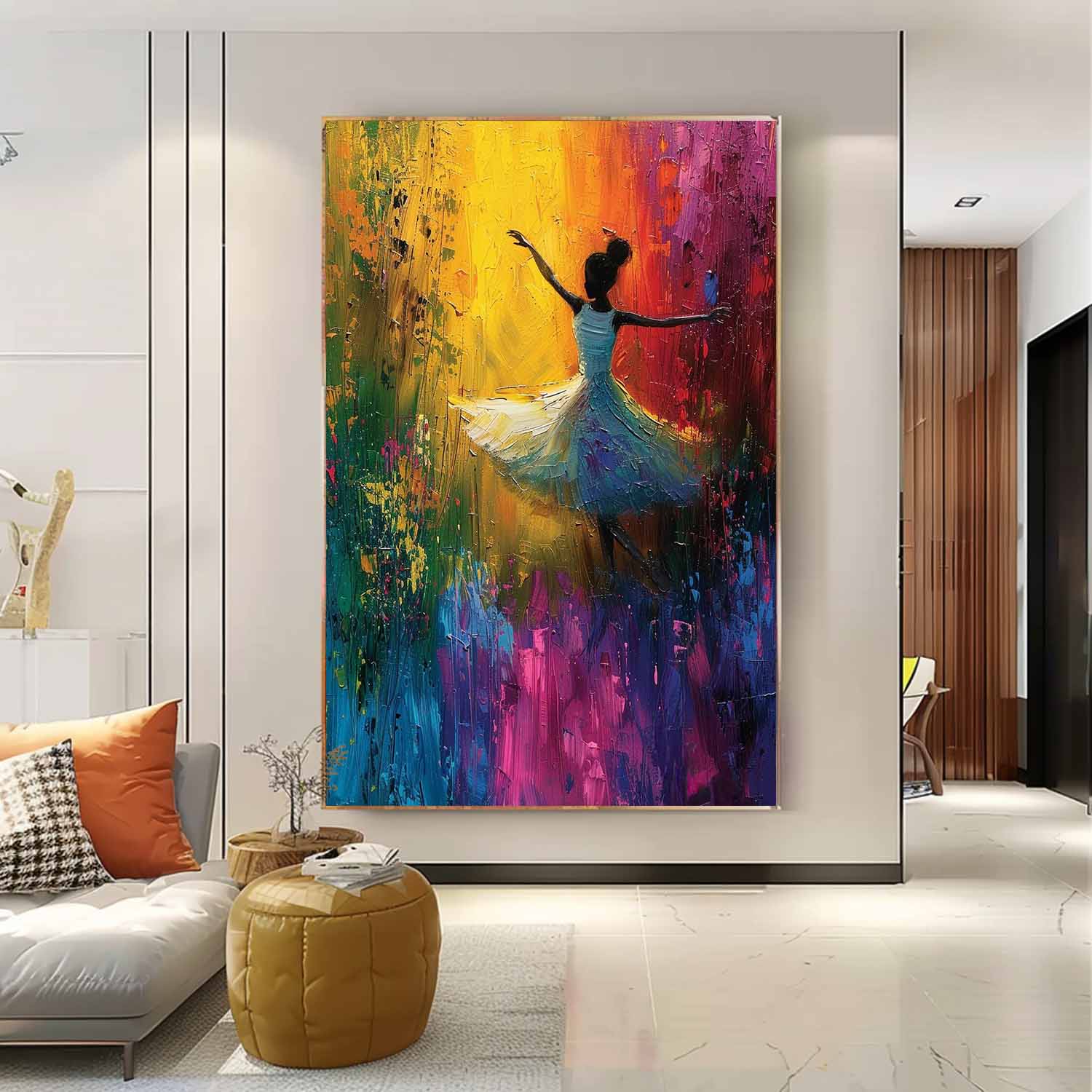 Original Modern Ballet Girl Wall Art Colorful Artwork Big Multicolor Gorgeous Girl Daning Painting Framed