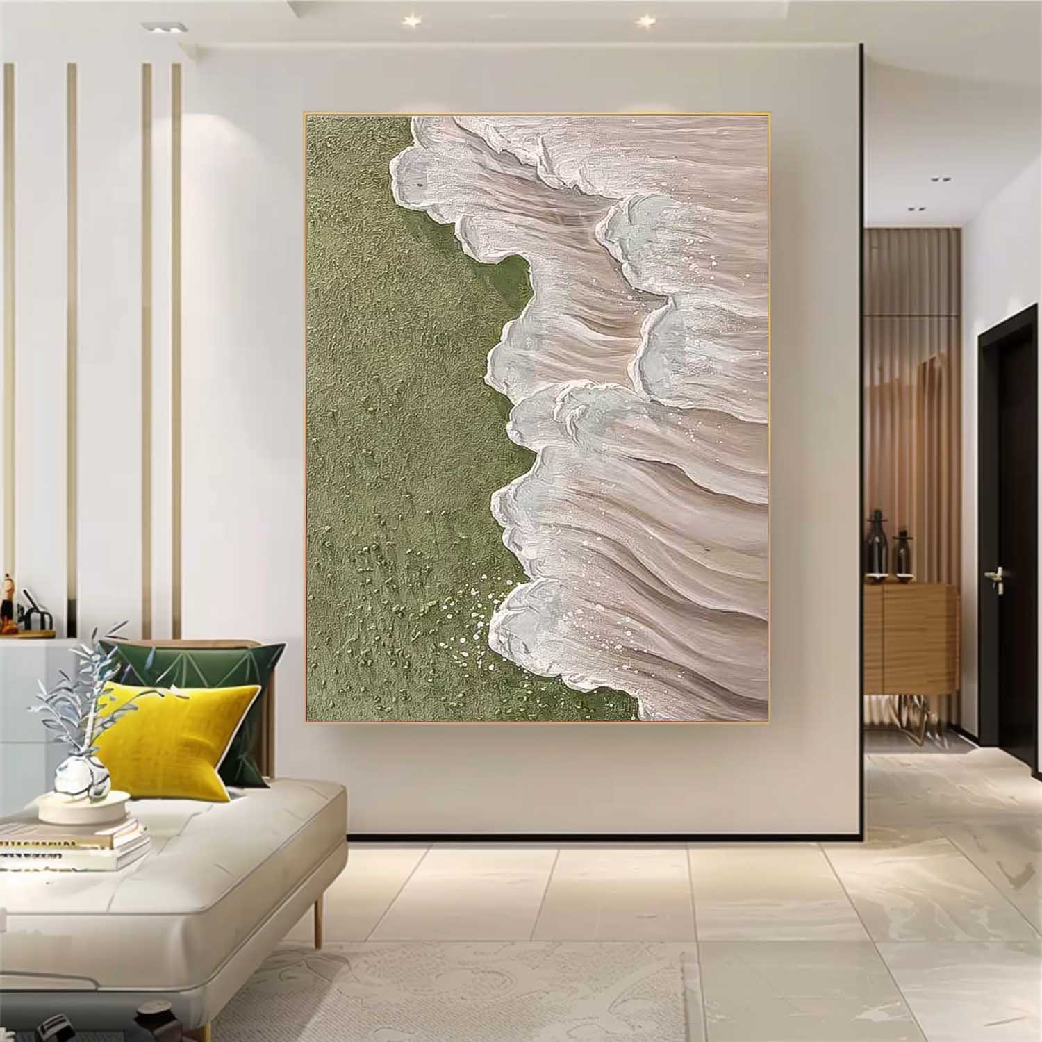 Original Abstract Beach Oil Painting On Canvas Large 3D Green Ocean Wall Art Seascape Artwork Decor