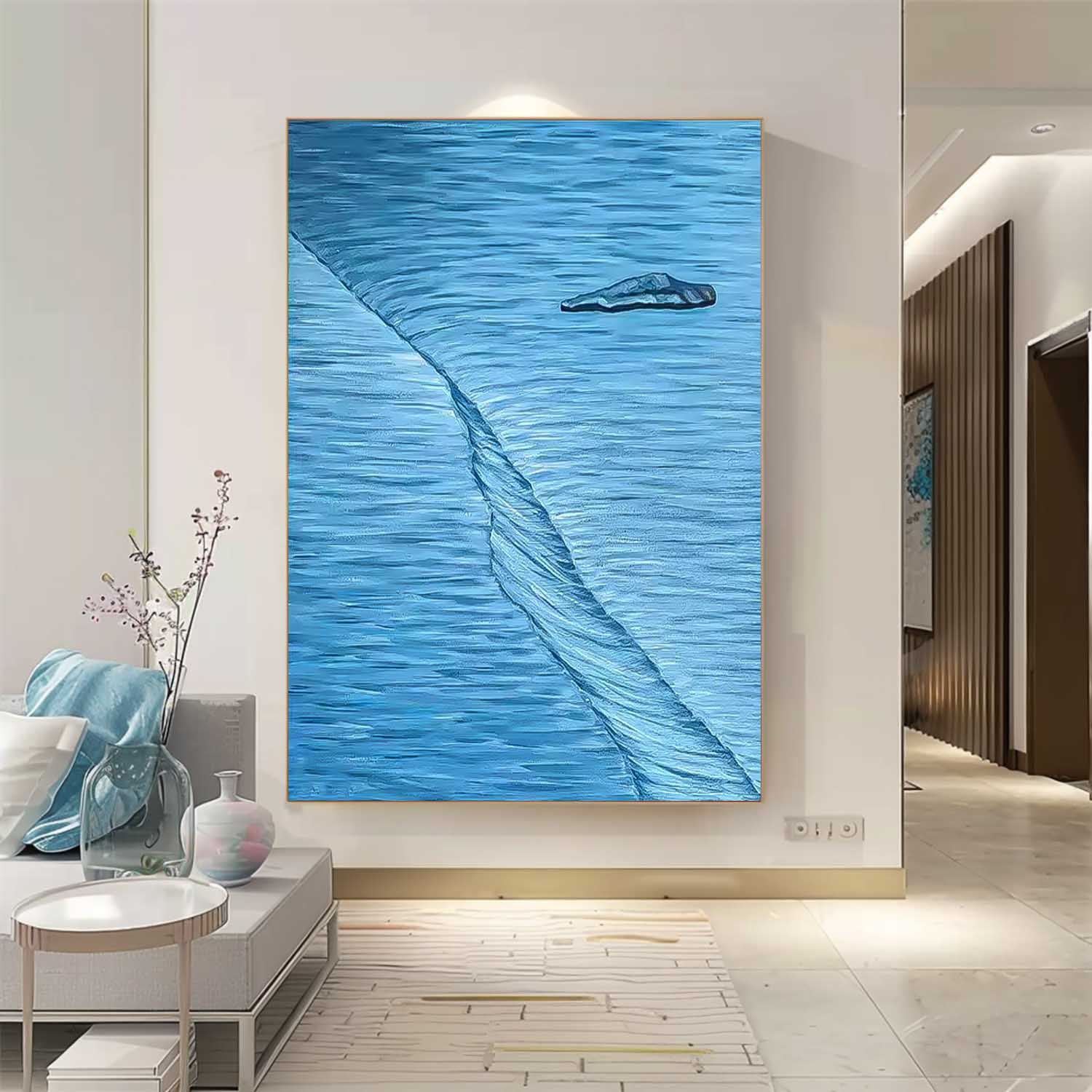Original Hand-Painted Artwork Large Blue StereoscopicWall Art Minimalist Abstract Canvas Oil Painting