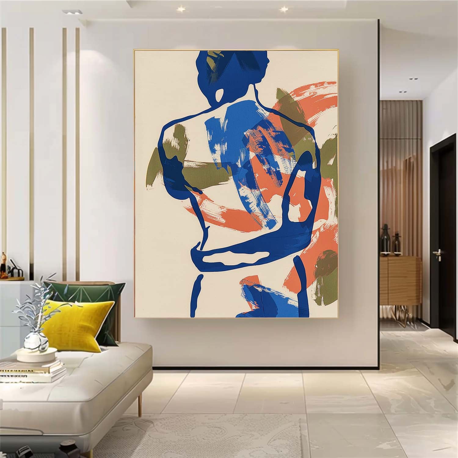 Original Abstract Color Body Line Outline Wall Art Figure Back Contour Acrylic Painting Minimalism Artwork