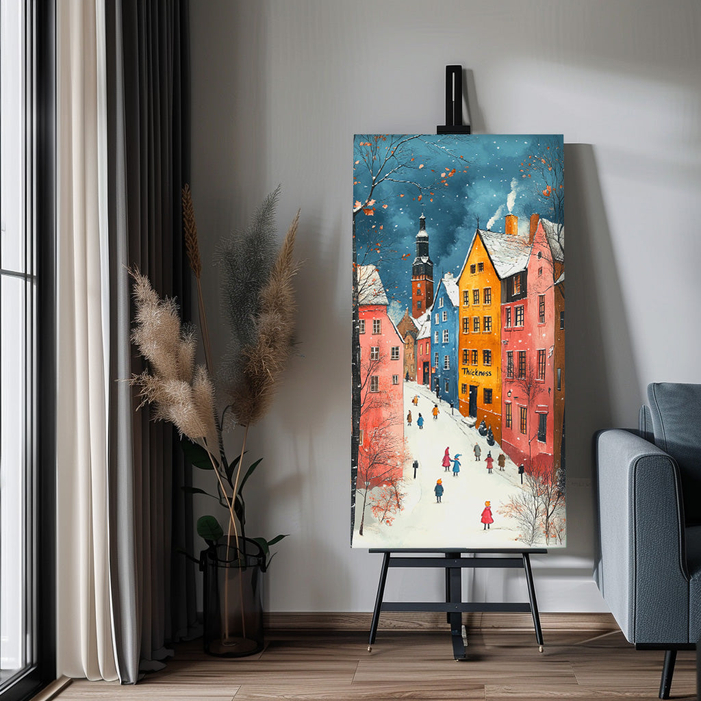 Original Winter Color Architectural Landscape Oil Painting Large Wall Art Abstract Scenery Painting Home Decot
