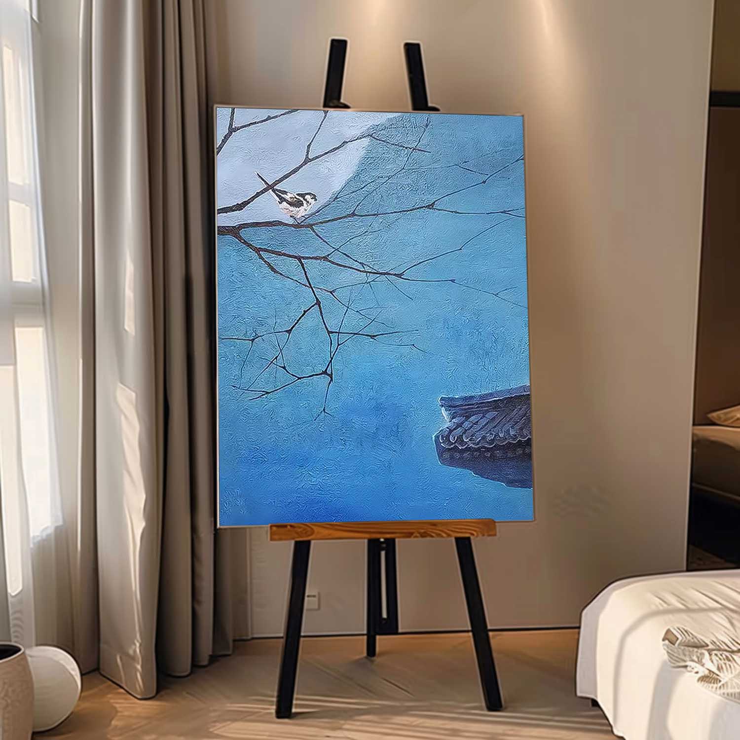 Large Blue Landscape Oil Painting On Canvas Abstract Scenery Wall Art Acrylic Painting Night View Home Decor