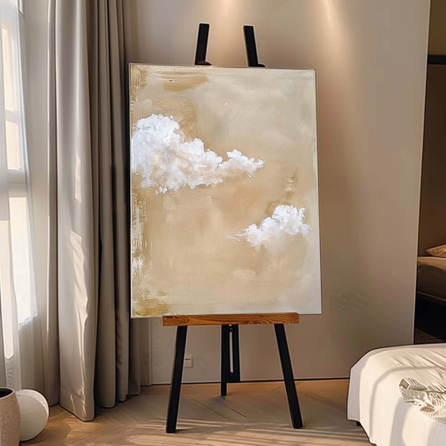 Warm Yellow Cloudiness Texture Large Cloud Painting On Canvas Abstract Cloud Oil Painting Living Room