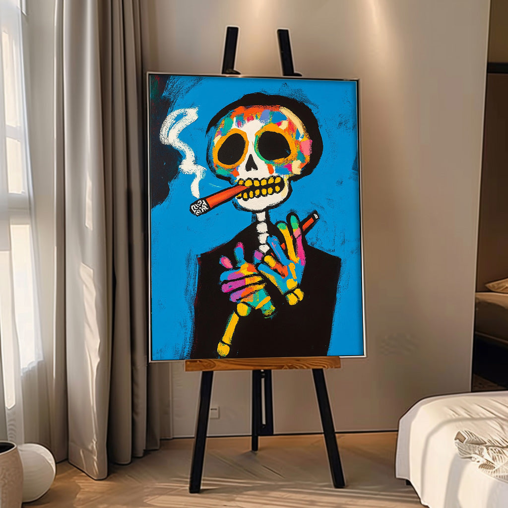 Lovely Skeleton Painting Colorful Original Abstract Wall Art Large Acrylic Painting Framed Unique Home Decor