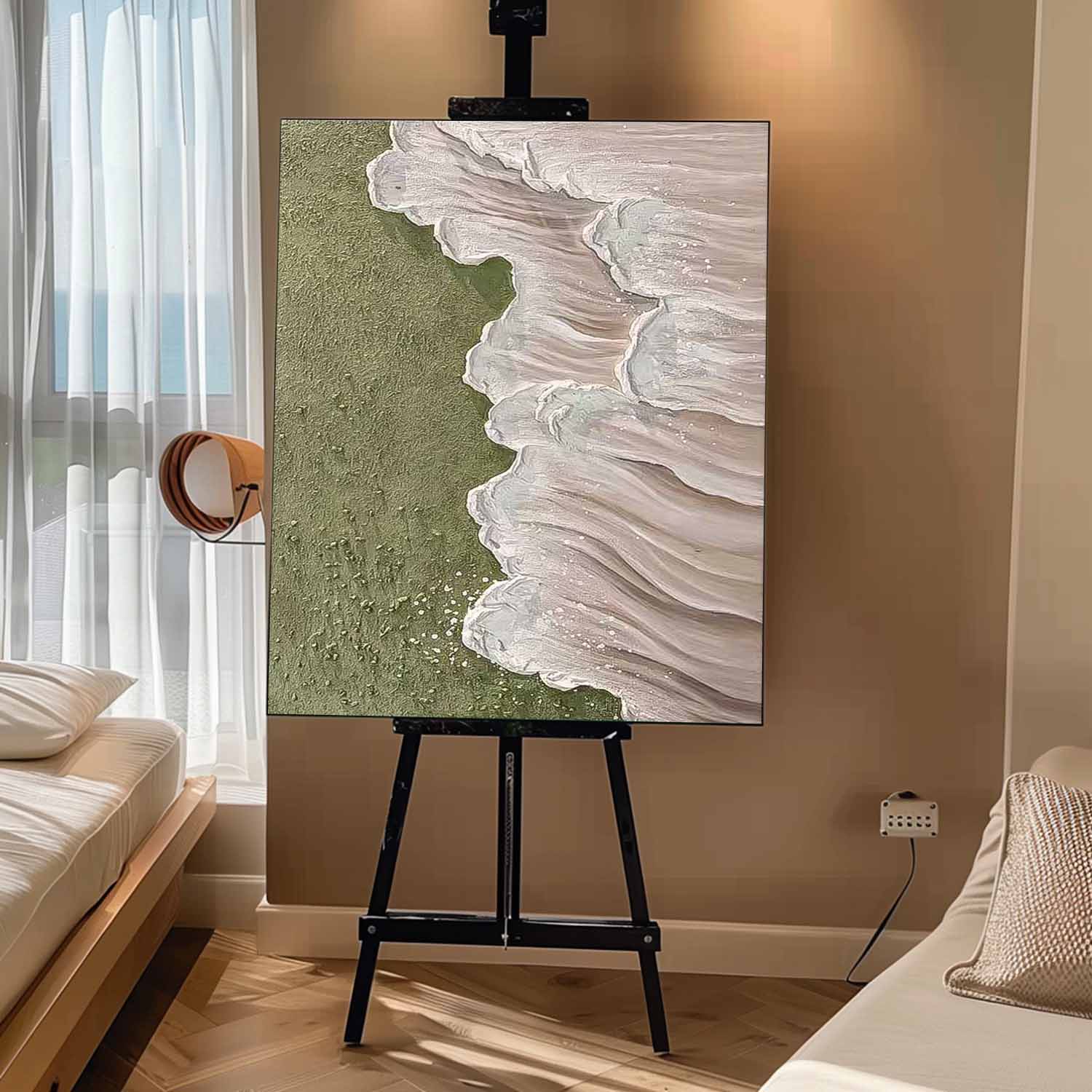 Original Abstract Beach Oil Painting On Canvas Large 3D Green Ocean Wall Art Seascape Artwork Decor