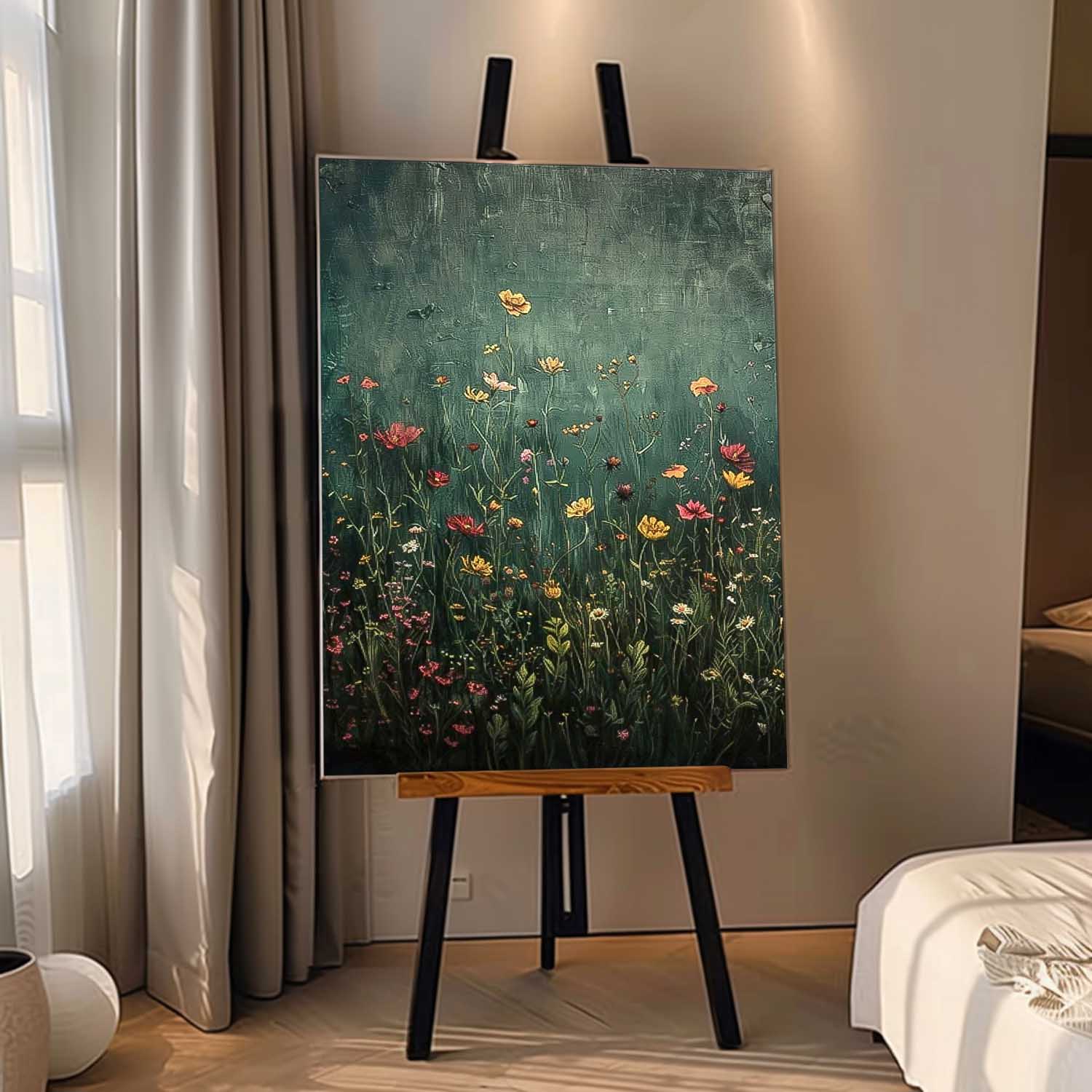 Abstract Flower Oil Painting On Canvas Beautiful colorful Flowers Artwork Big Original Texture Framed